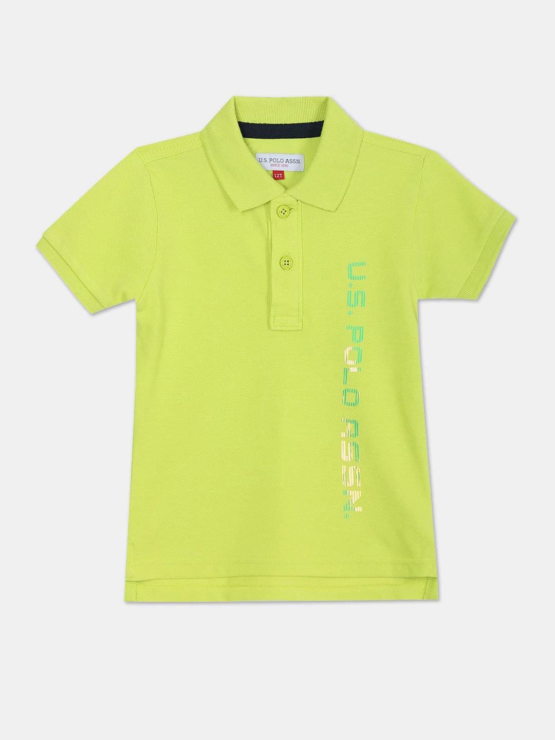

U.S. Polo Assn. Kids Brand Logo Printed Polo Collar Pure Cotton T-shirt, Lime green