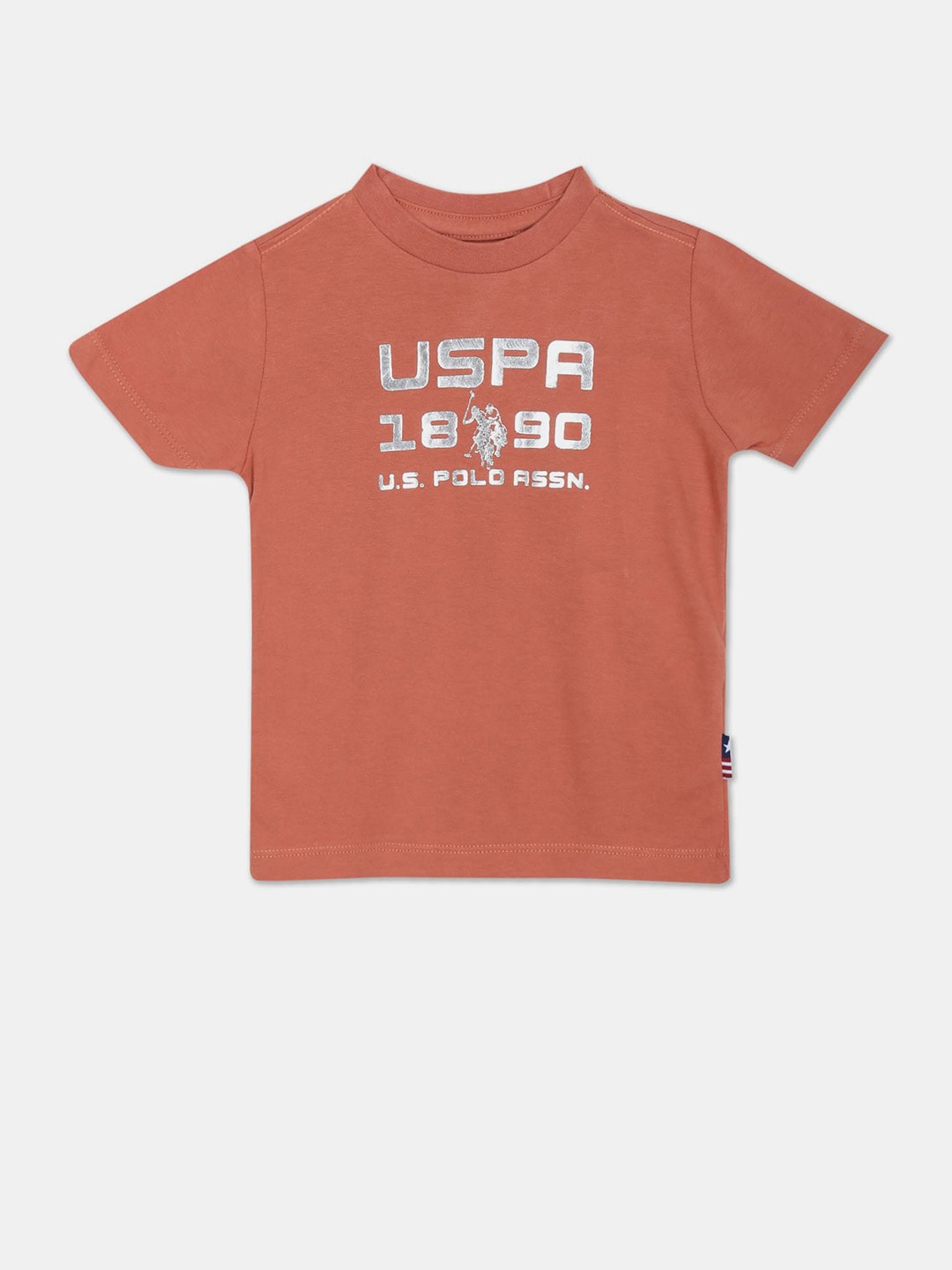 

U.S. Polo Assn. Kids Boys Brand Logo Printed Pure Cotton T-shirt, Orange