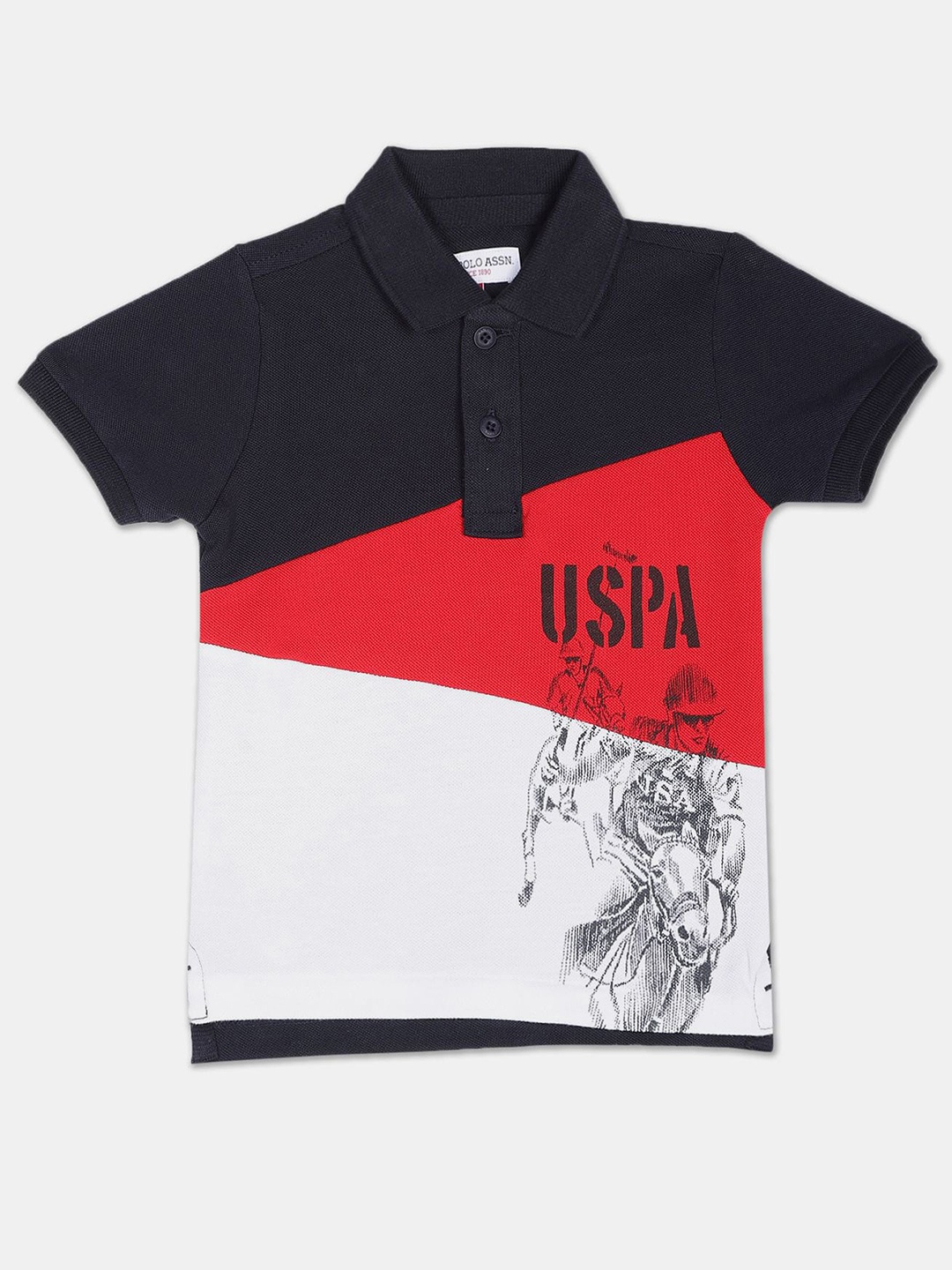 

U.S. Polo Assn. Kids Boys Colourblocked Polo Collar Pure Cotton T-shirt, Blue