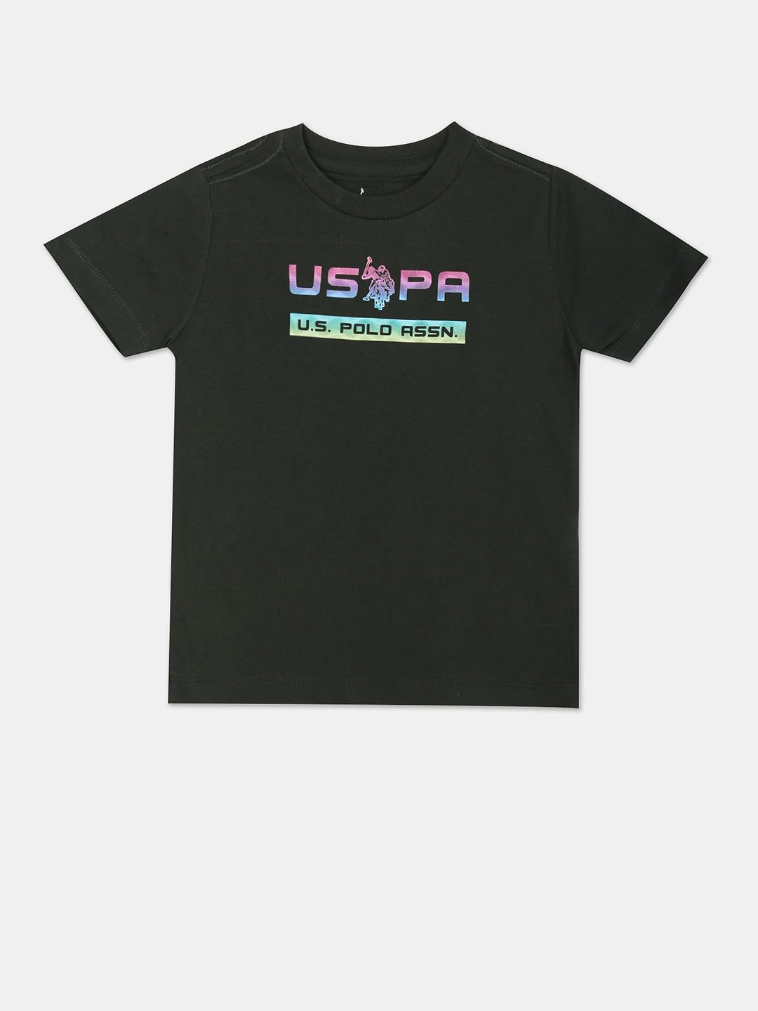 

U.S. Polo Assn. Kids Boys Green Typography Printed Pure Cotton T-shirt, Olive