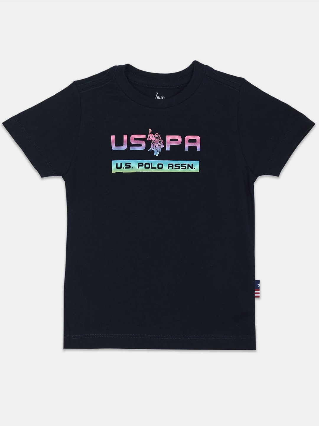 

U.S. Polo Assn. Kids Boys Typography Printed Round Neck Cotton T-shirt, Navy blue