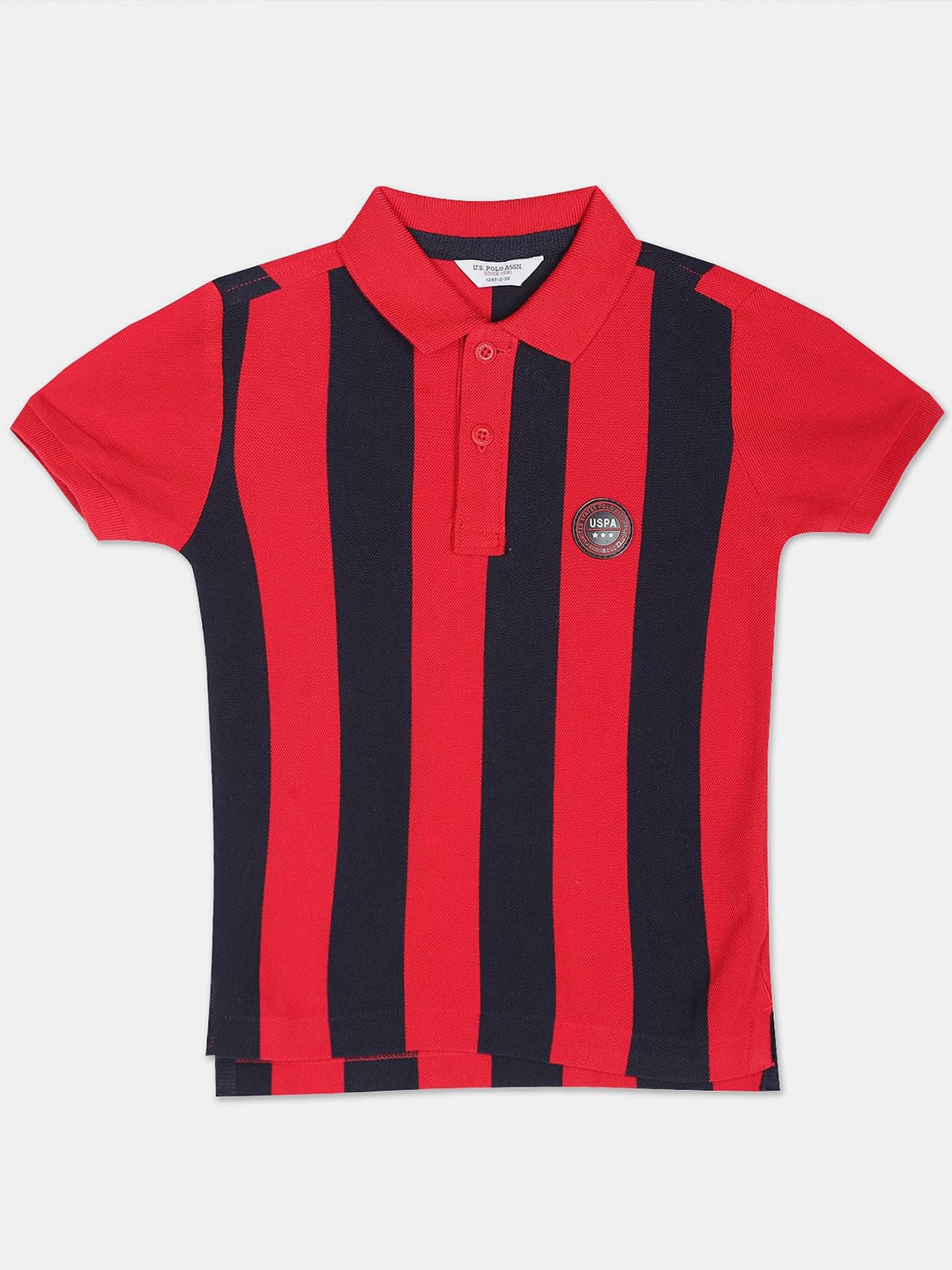 

U.S. Polo Assn. Kids Boys Striped Polo Collar Pure Cotton T-shirt, Red