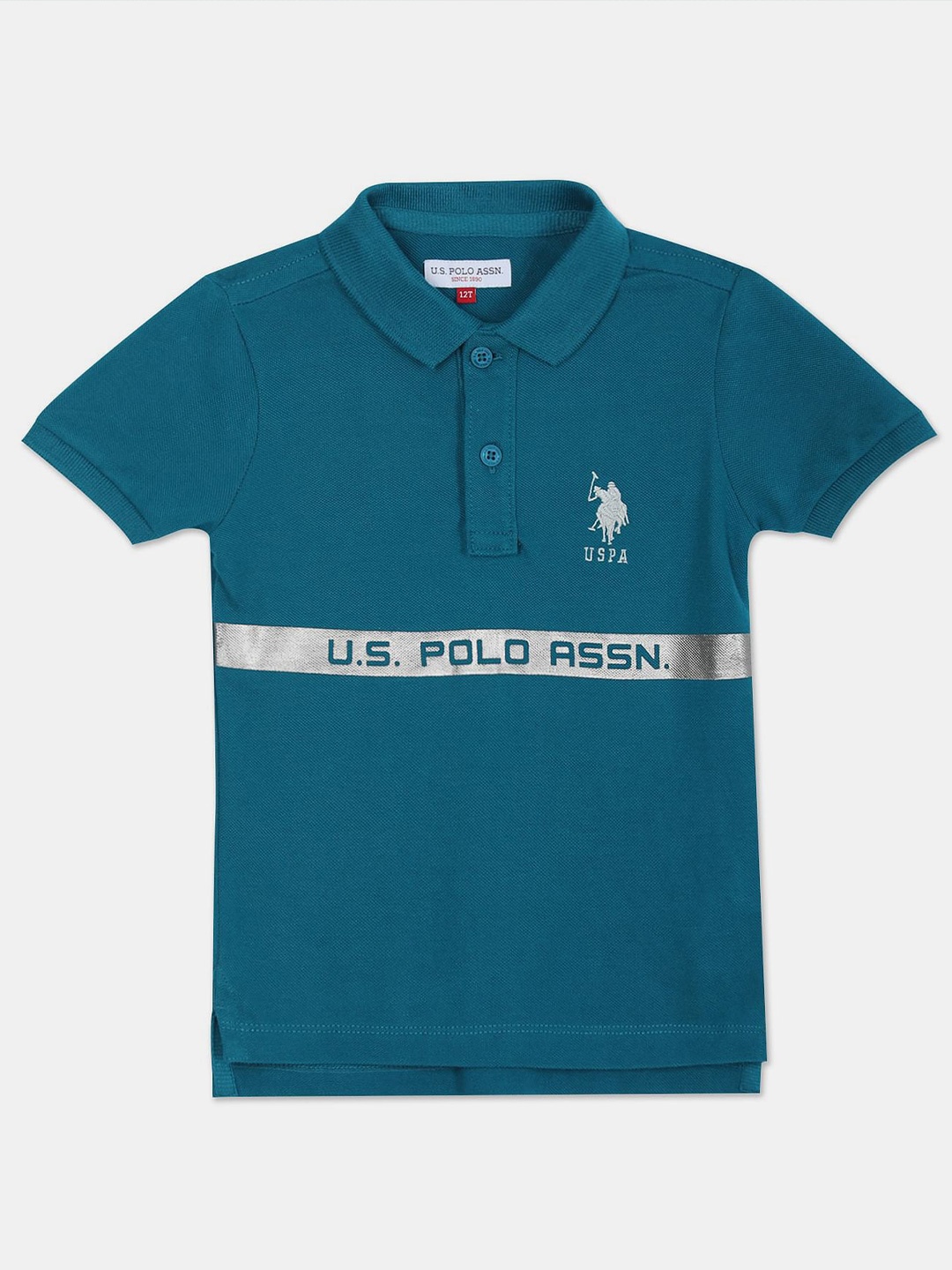 

U.S. Polo Assn. Kids Boys Brand Logo Printed Polo Collar Cotton T-shirt, Teal
