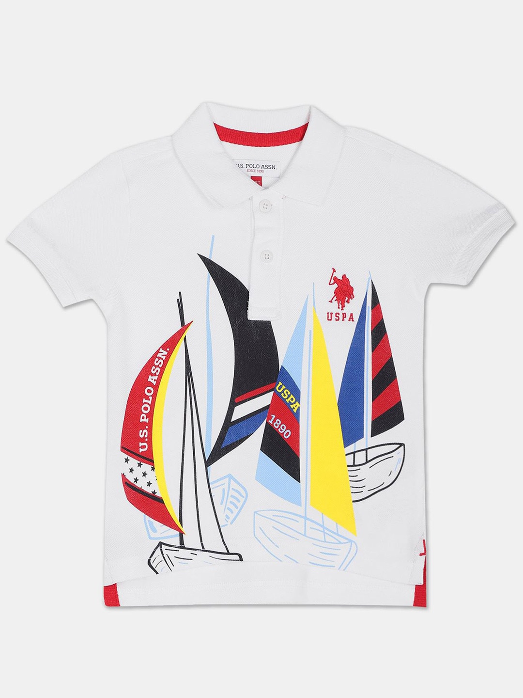 

U S Polo Assn Kids Boys White Printed Polo Collar T-shirt
