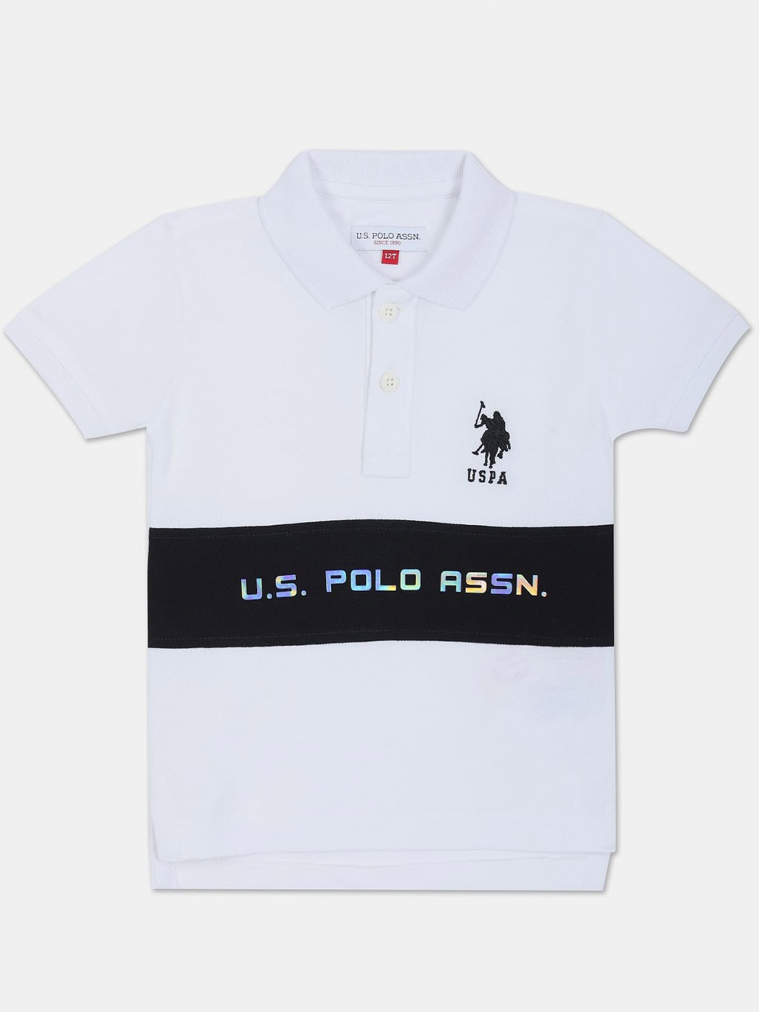 

U.S. Polo Assn. Kids Boys Colourblocked Polo Collar Cotton T-shirt, White