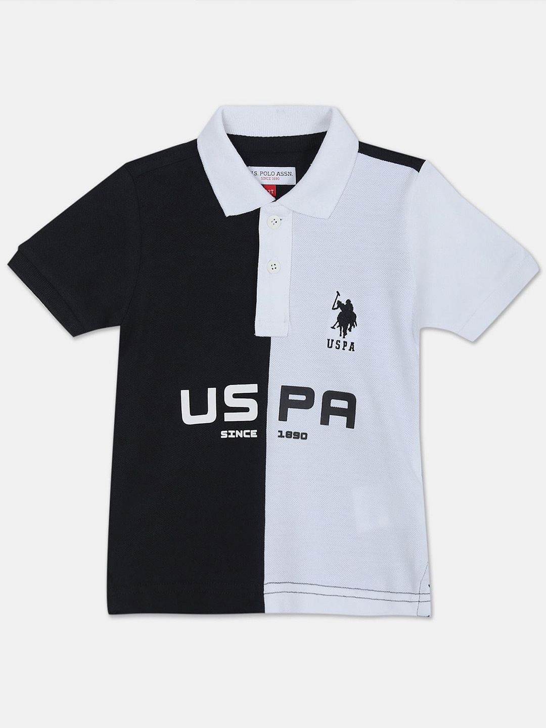 U.S. Polo Assn. Kids Boys Colourblocked Polo Collar Pure Cotton T-shirt, White