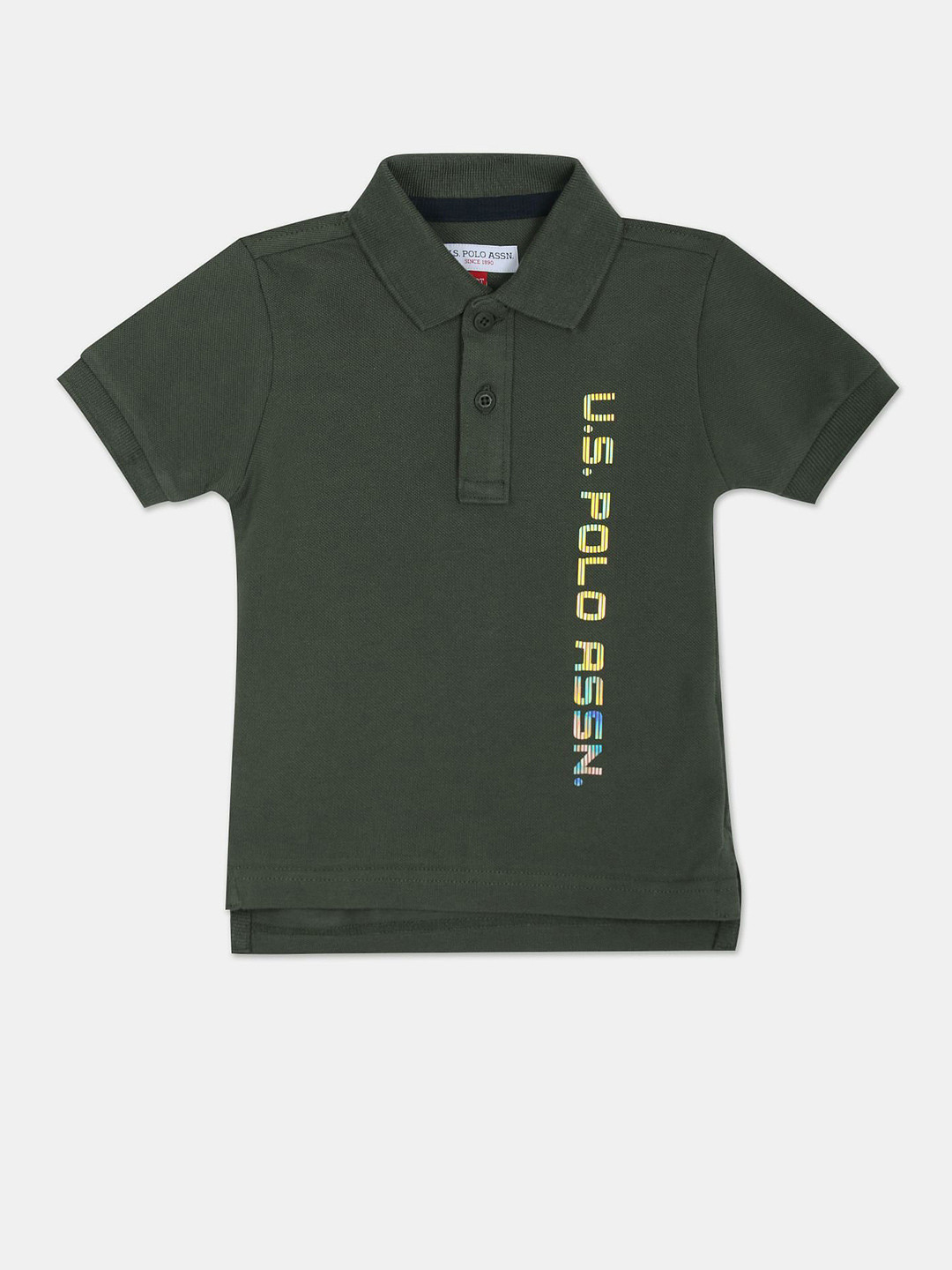 

U.S. Polo Assn. Kids Boys Typography Printed Polo Collar Pure Cotton T-shirt, Olive
