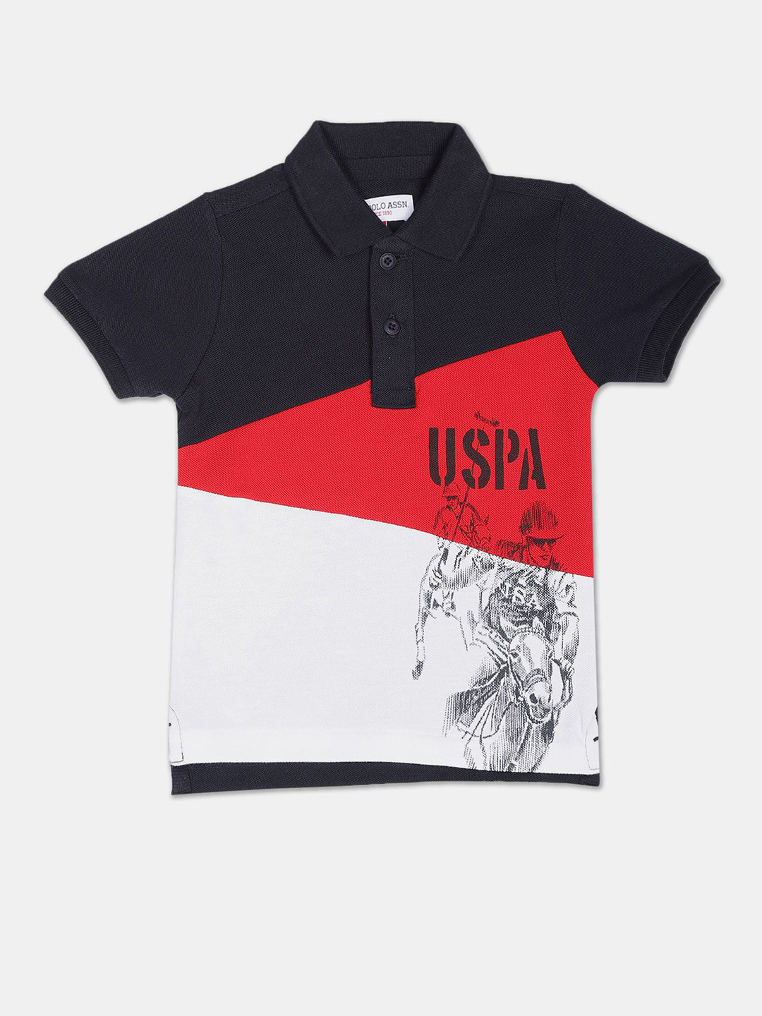 

U.S. Polo Assn. Kids Boys Colourblocked Polo Collar Cotton T-shirt, Navy blue
