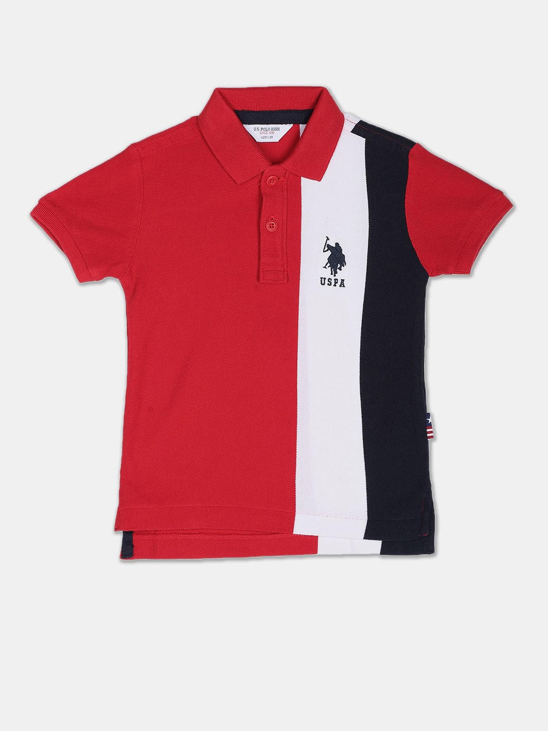 

U.S. Polo Assn. Kids Boys Colourblocked Polo Collar Cotton T-shirt, Red