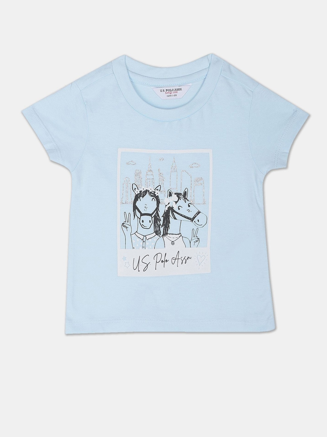 

U.S. Polo Assn. Kids Girls Graphic Printed Pure Cotton T-shirt, Blue