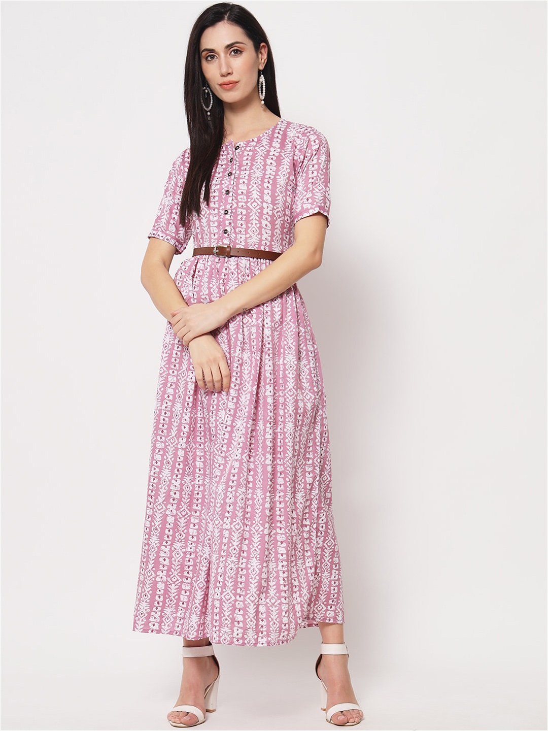 

Kannan Ethnic Motifs Crepe Maxi Dress, Pink