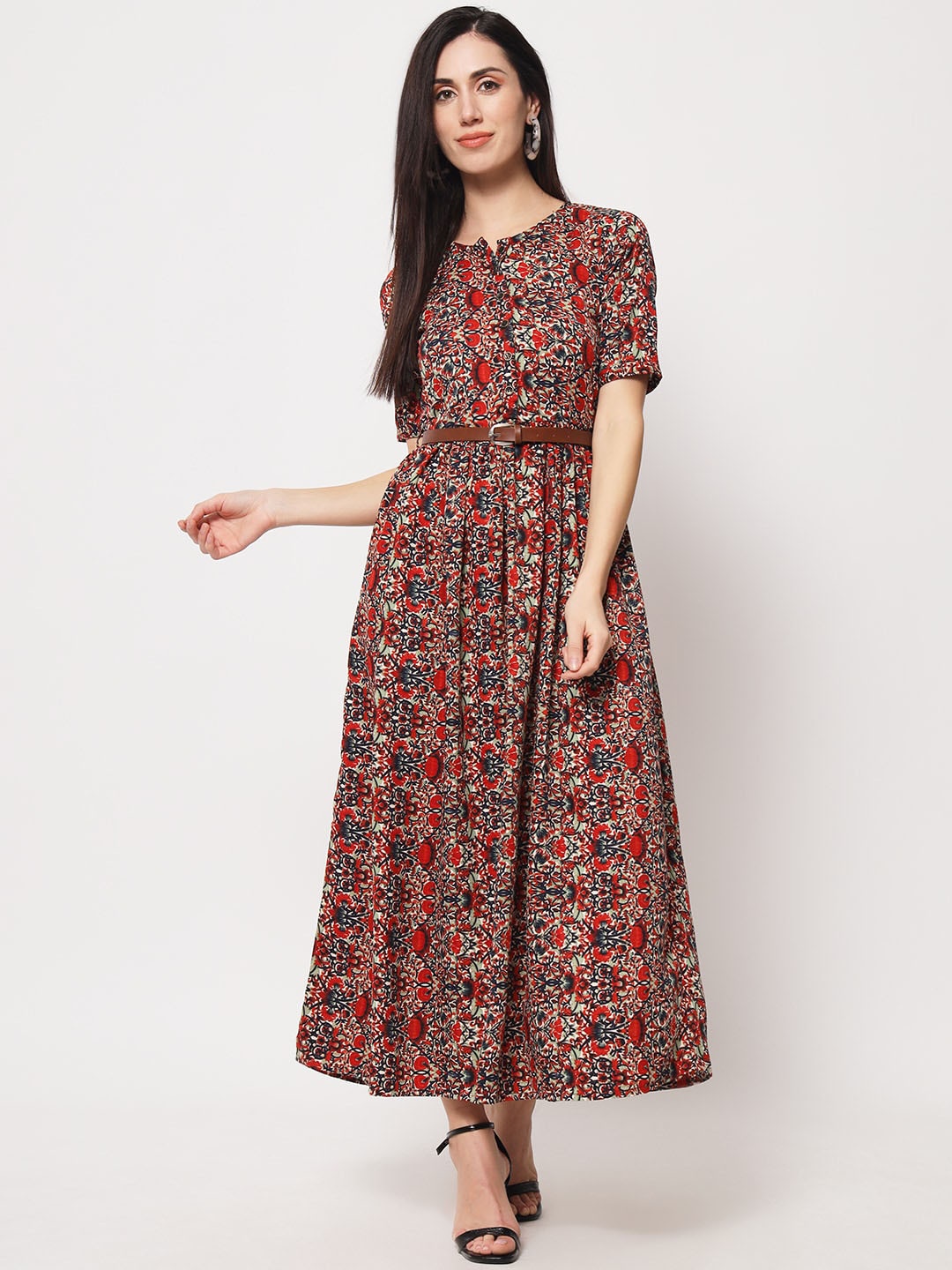 

Kannan Floral Printed Maxi Maxi Fit & Flare Dress, Maroon