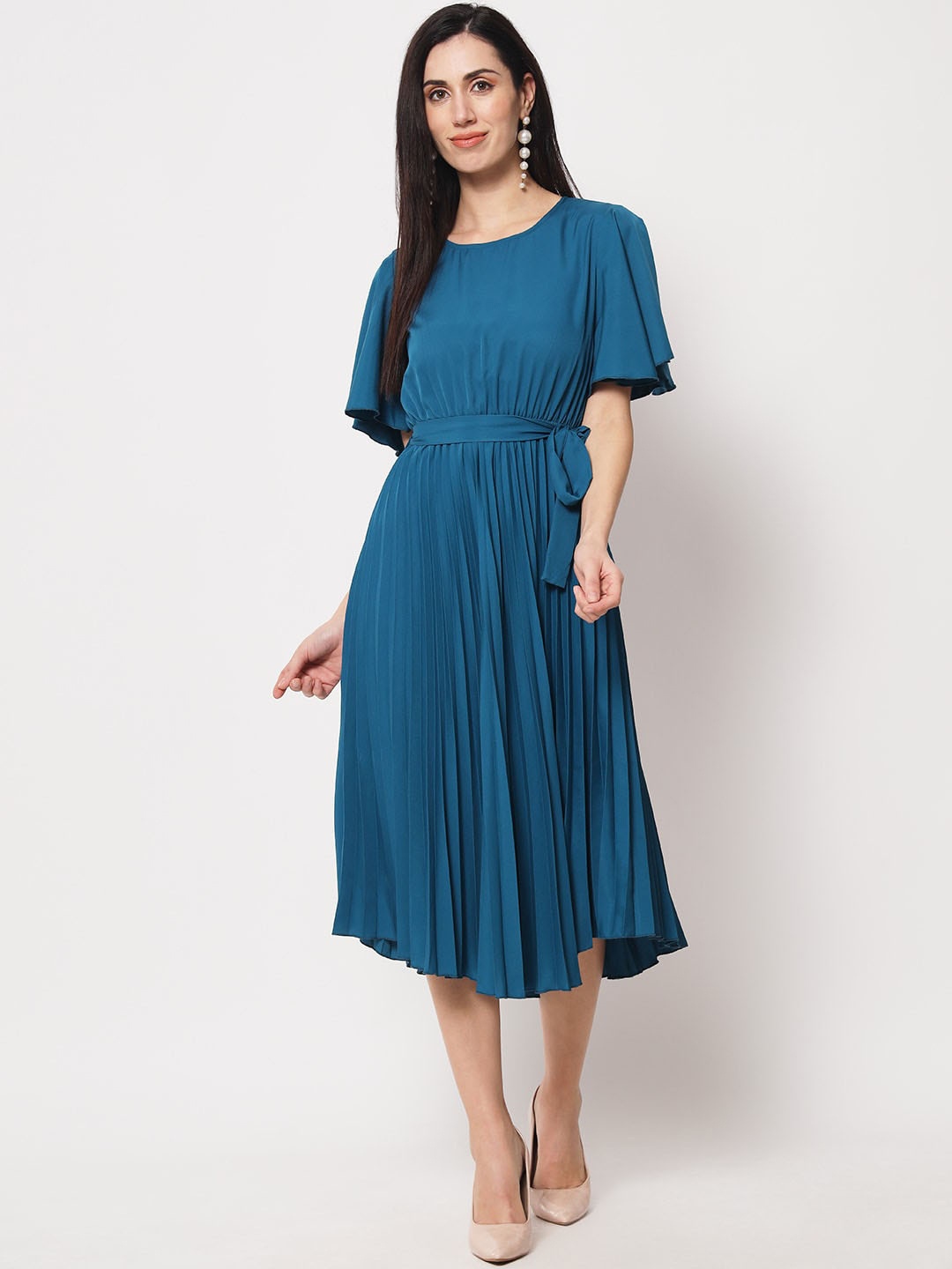 

Kannan Accordion Pleated Midi Fit & Flare Dress, Blue