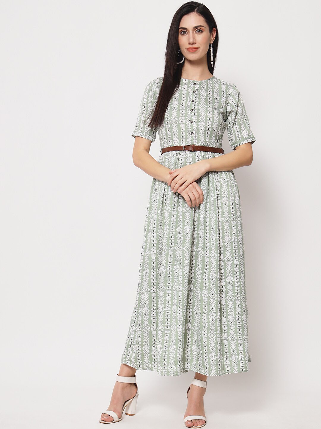 

Kannan Ethnic Motifs Keyhole Neck Maxi Dress, Green