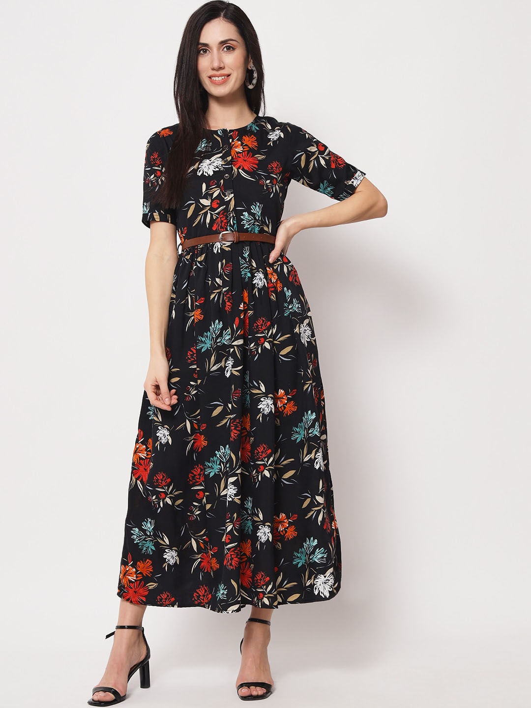 

Kannan Floral Keyhole Neck Maxi Dress, Black