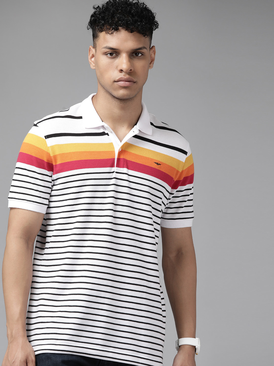 

Park Avenue Striped Polo Collar Slim Fit T-shirt, White