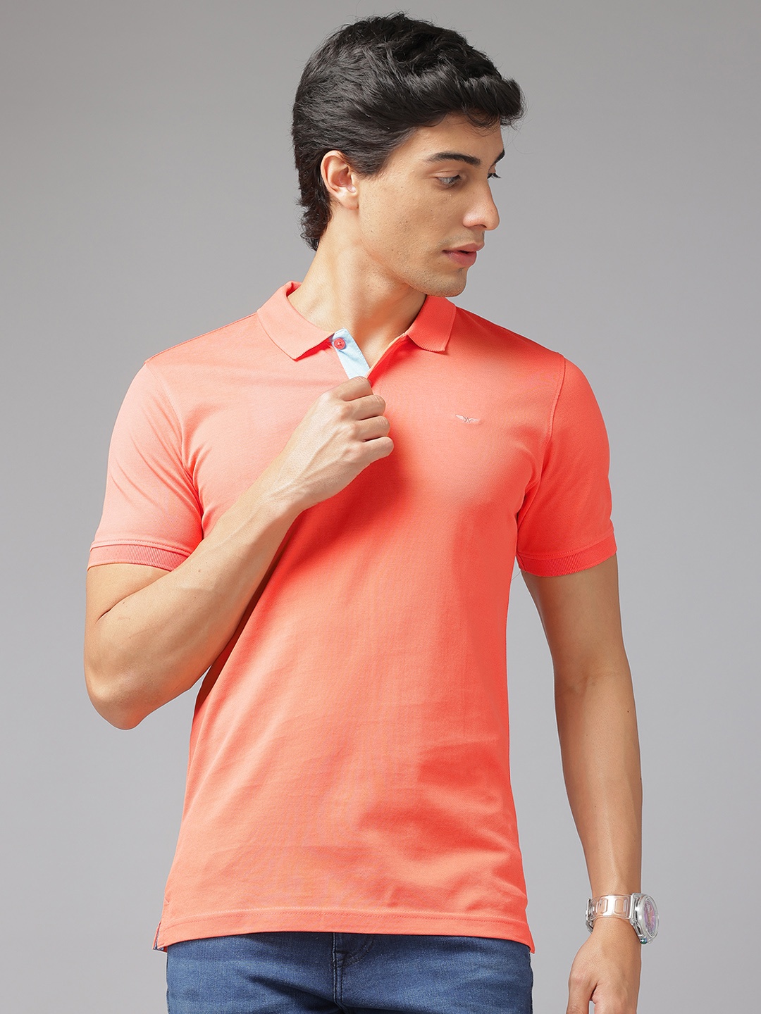 

Park Avenue Polo Collar Pure Cotton Slim Fit T-shirt, Peach