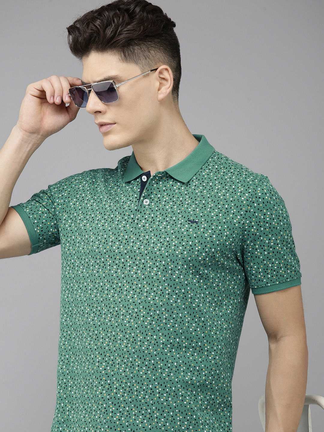 

Park Avenue Abstract Printed Polo Collar Pure Cotton Slim Fit T-shirt, Green