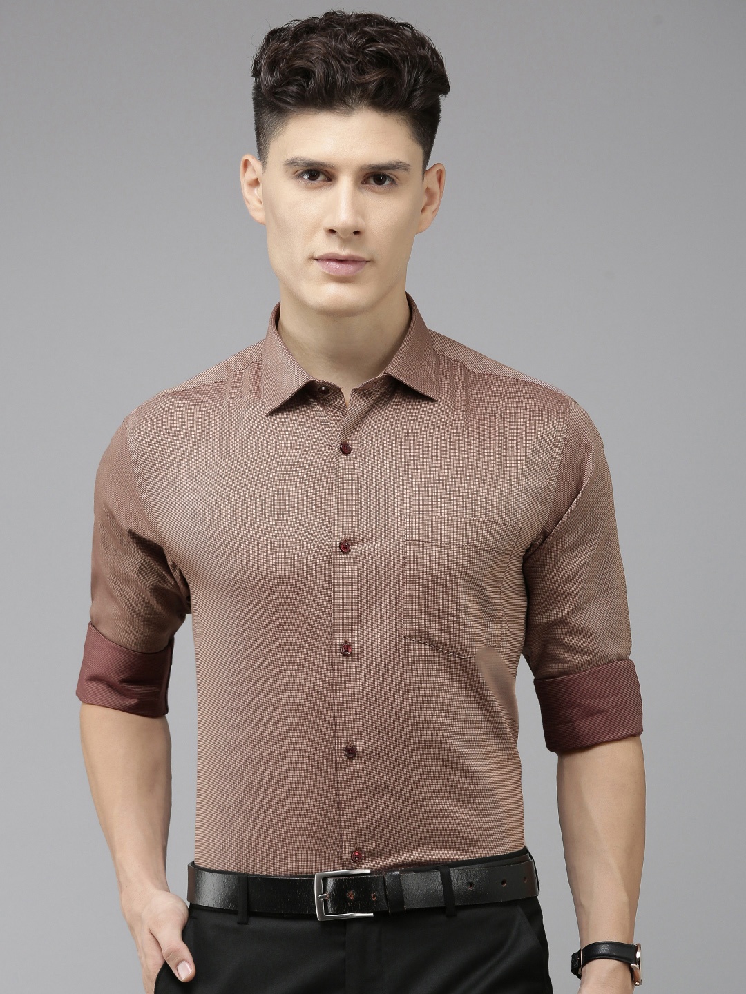 

Park Avenue Men Pure Cotton Slim Fit Opaque Formal Shirt, Brown