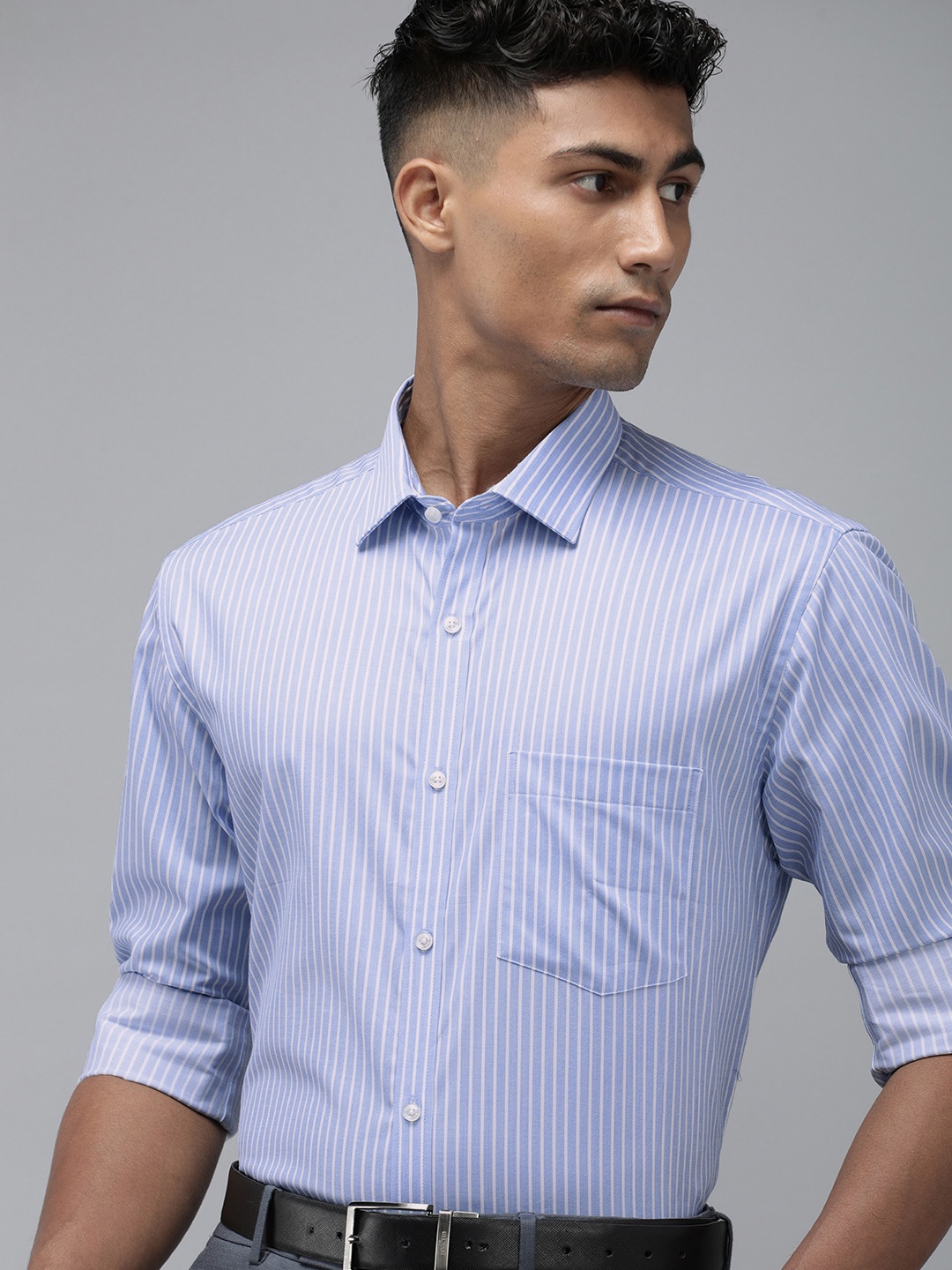 

Park Avenue Slim Fit Striped Pure Cotton Formal Shirt, Blue