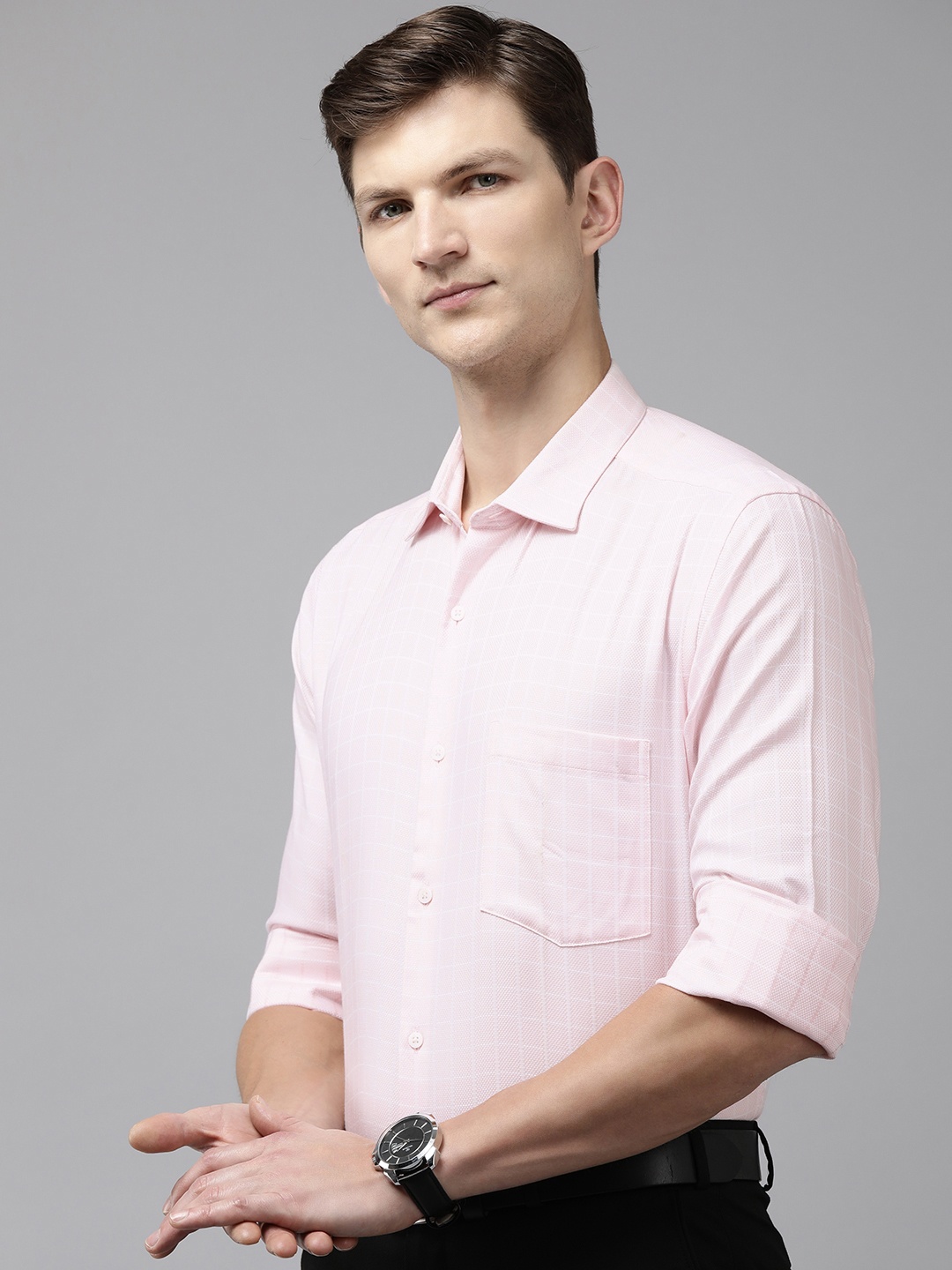 

Park Avenue Pure Cotton Slim Fit Checked Formal Shirt, Pink