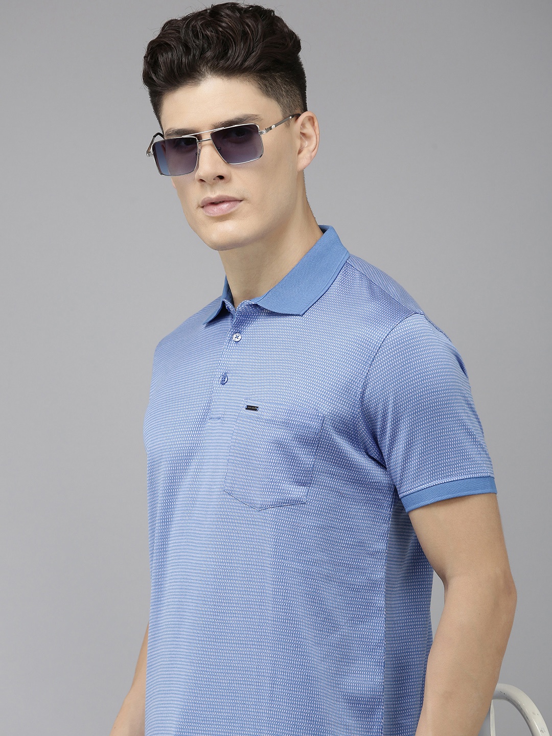 

Park Avenue Men Checked Polo Collar Pure Cotton Slim Fit T-shirt, Blue