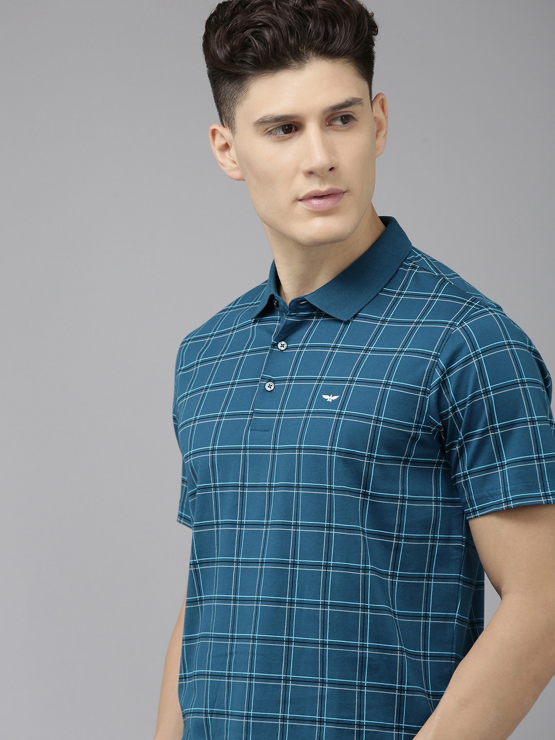 

Park Avenue Men Checked Polo Collar Pure Cotton Slim Fit T-shirt, Blue