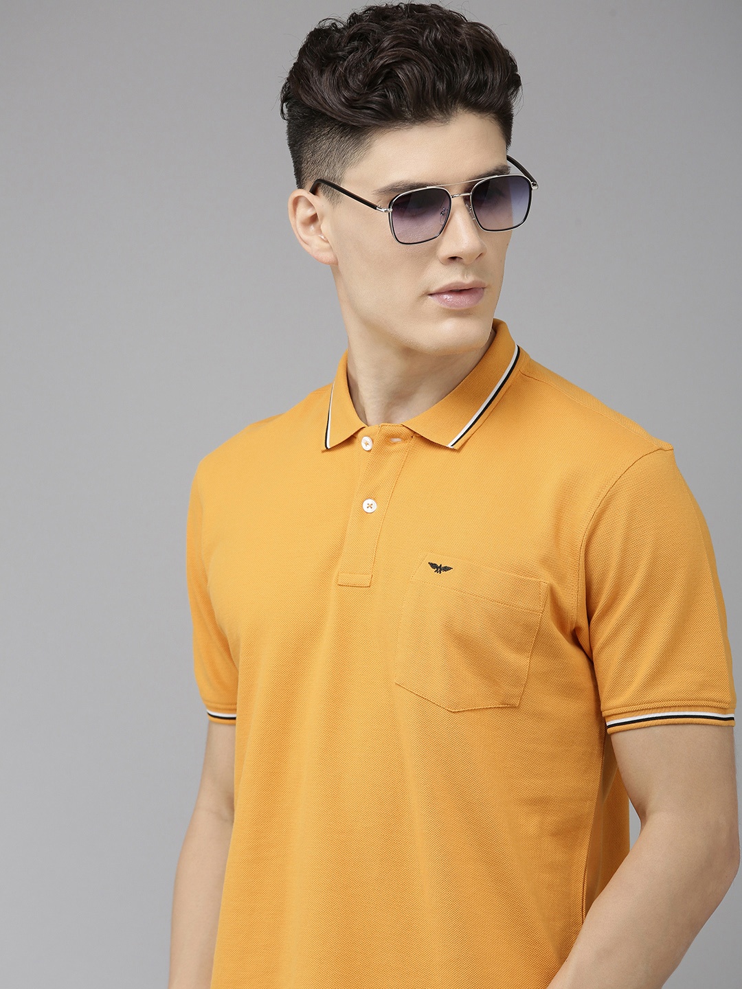

Park Avenue Men Pure Cotton Polo Collar With Chest Pocket Slim Fit T-shirt, Yellow