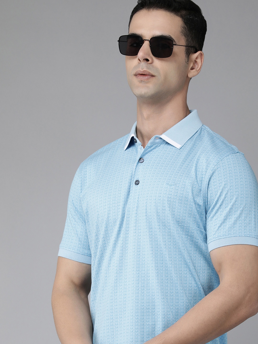 

Park Avenue Printed Pure Cotton Slim Fit Polo T-shirt, Blue