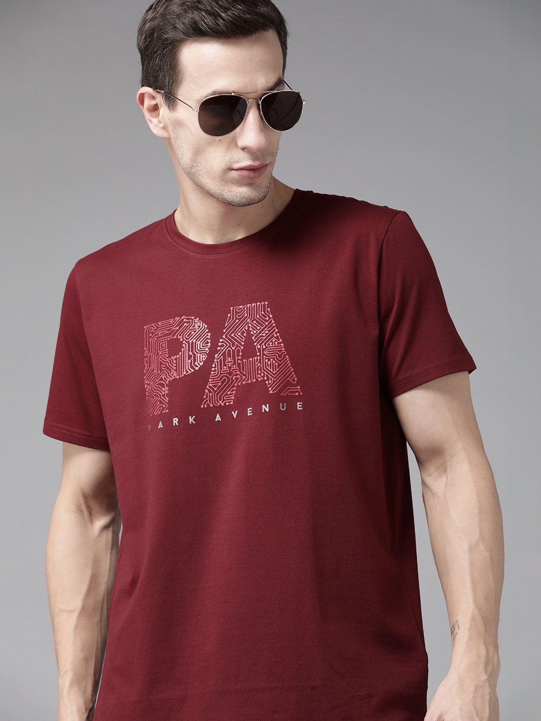 

Park Avenue Typography Printed Slim Fit T-shirt, Maroon