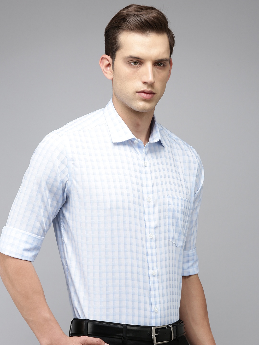 

Park Avenue Pure Cotton Checked Formal Shirt, Blue