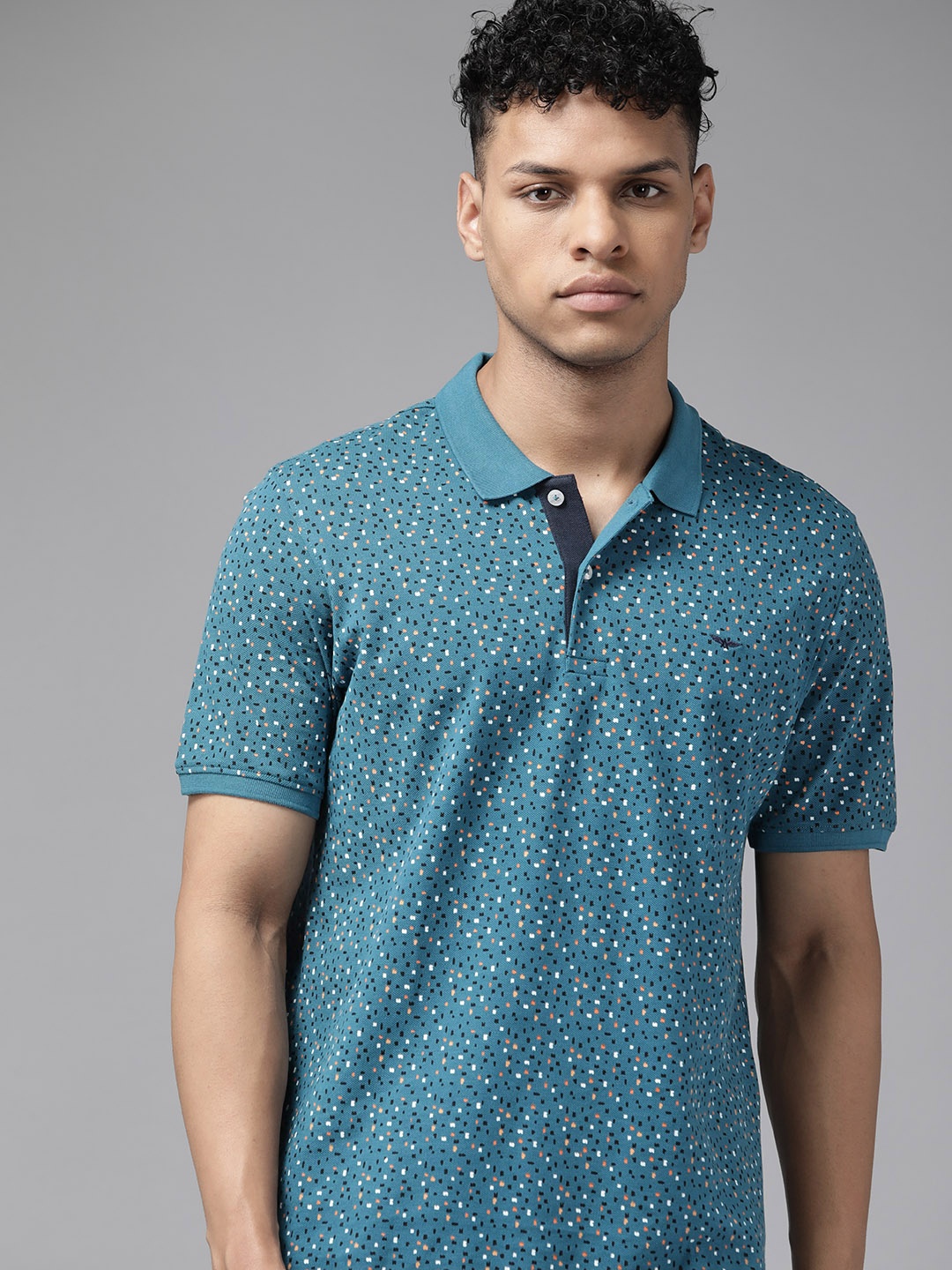 

Park Avenue Printed Polo Collar Pure Cotton Slim Fit T-shirt, Teal