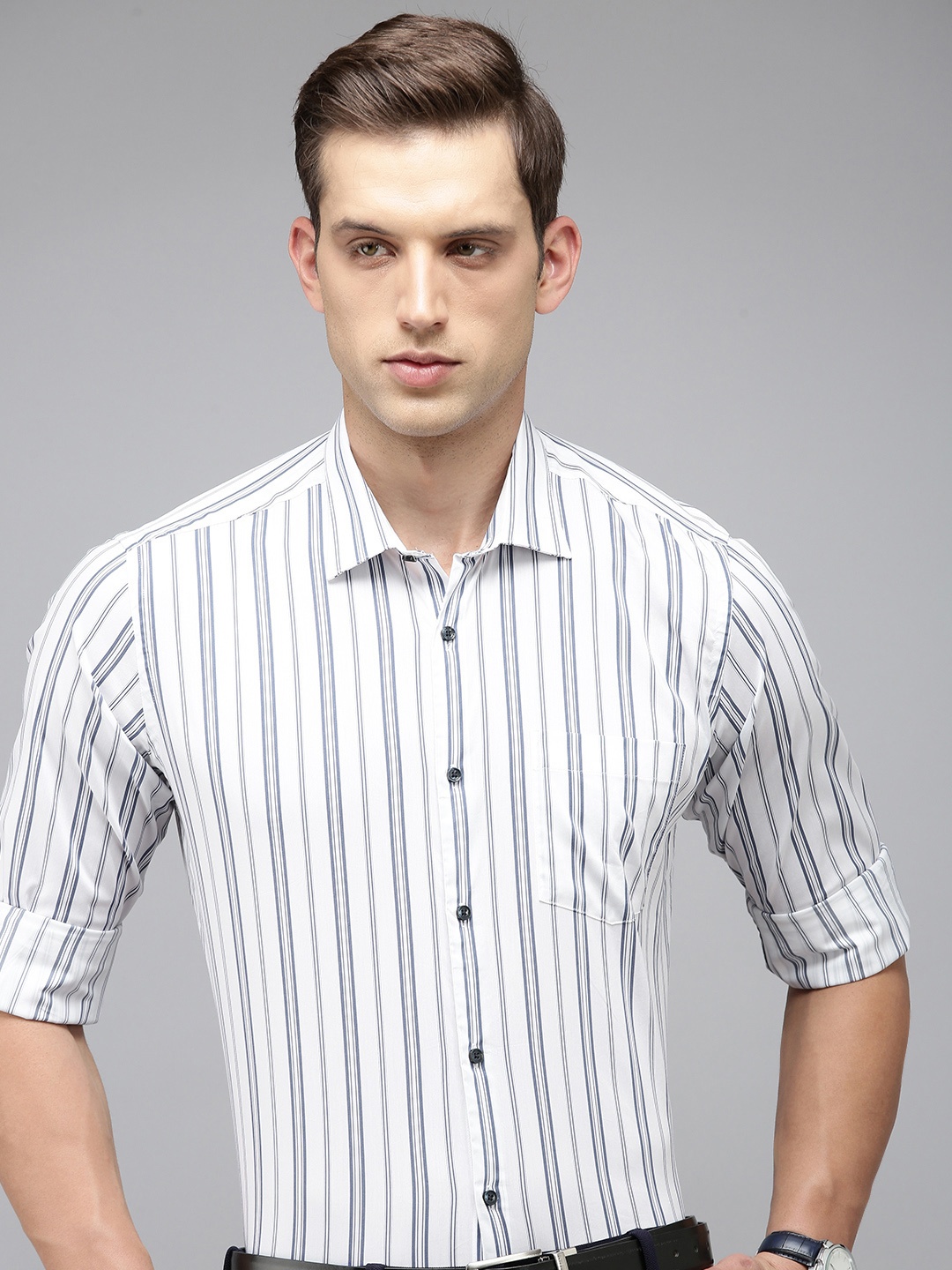 

Park Avenue Men Slim Fit Striped Formal Shirt, White