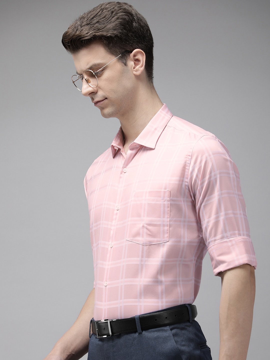 

Park Avenue Pure Cotton Slim Fit Checked Formal Shirt, Pink