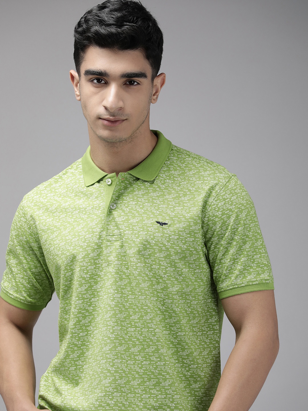 

Park Avenue Pure Cotton Geometric Printed Polo Collar Slim Fit T-shirt, Green