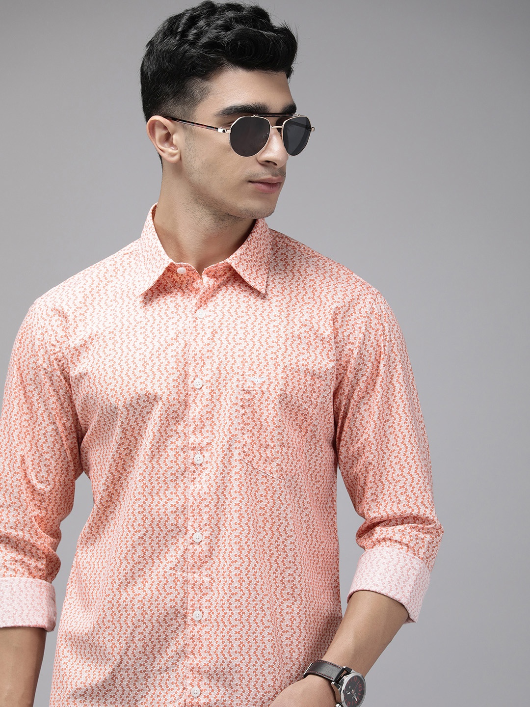 

Park Avenue Pure Cotton Slim Fit Floral Printed Casual Shirt, Orange