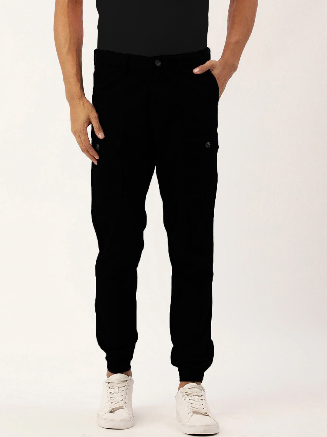 

IVOC Men Black Regular-Fit Pure Cotton Cargo Jogger