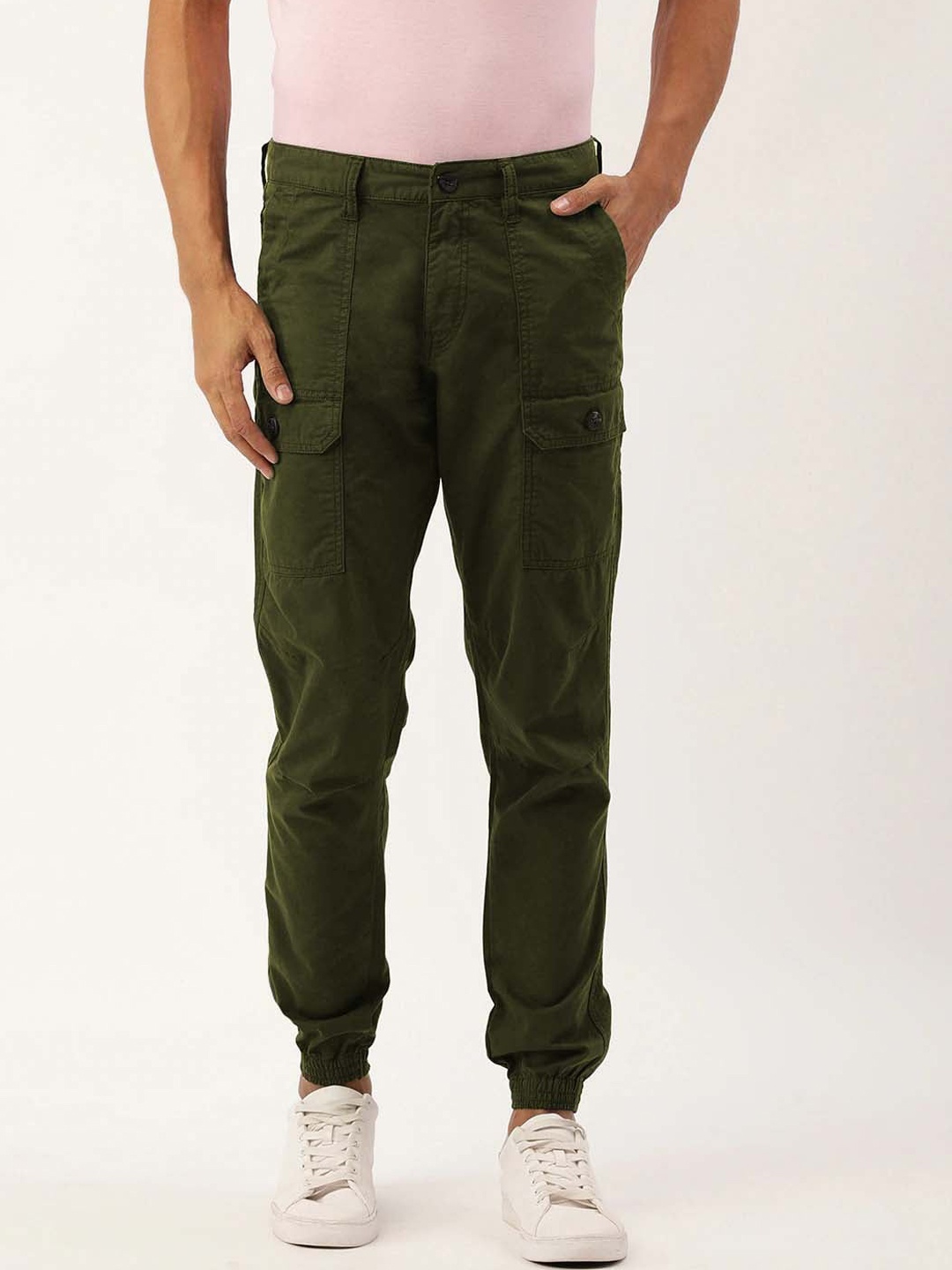 

IVOC Men Regular-Fit Pure Cotton Cargo Jogger, Olive