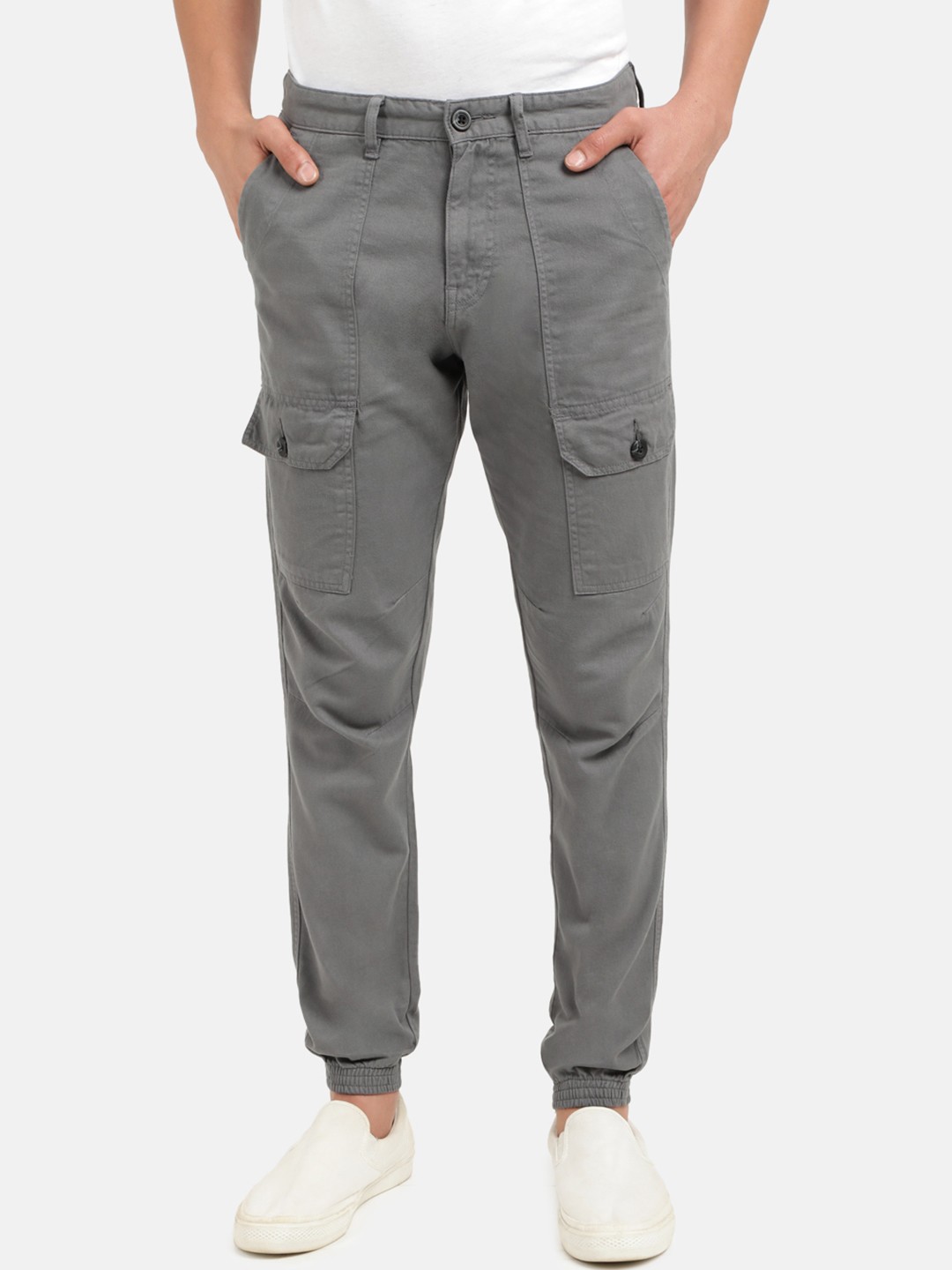 

IVOC Men Regular-Fit Pure Cotton Cargos, Grey