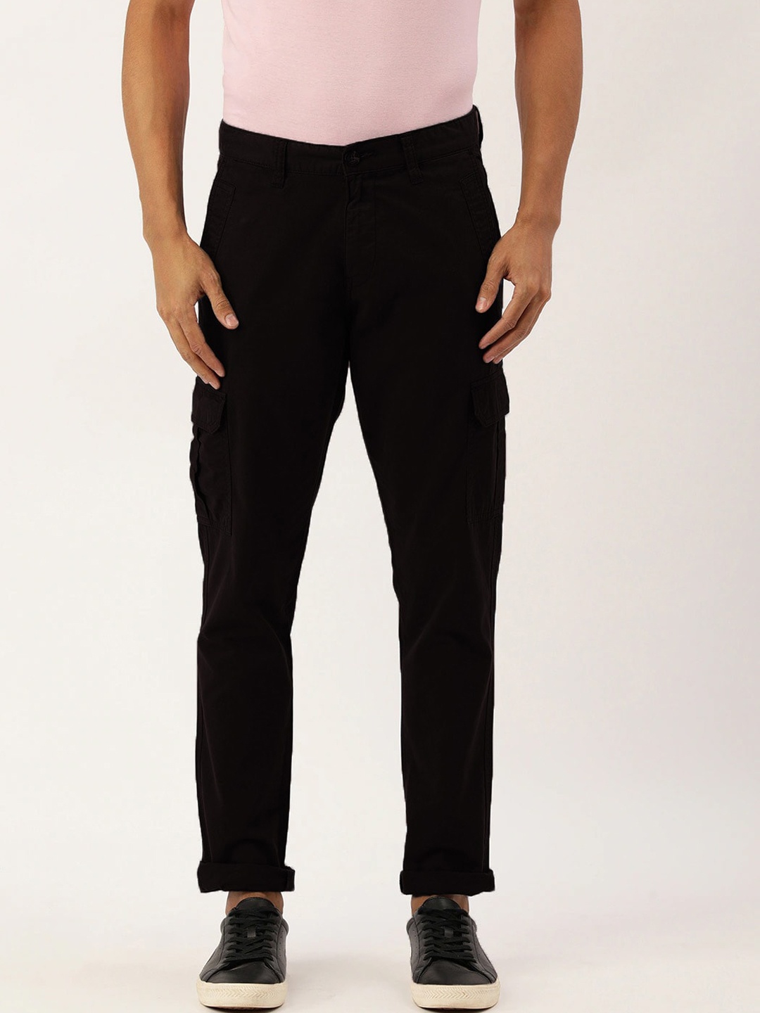

IVOC Men Slim Fit Pure Cotton Cargos, Black