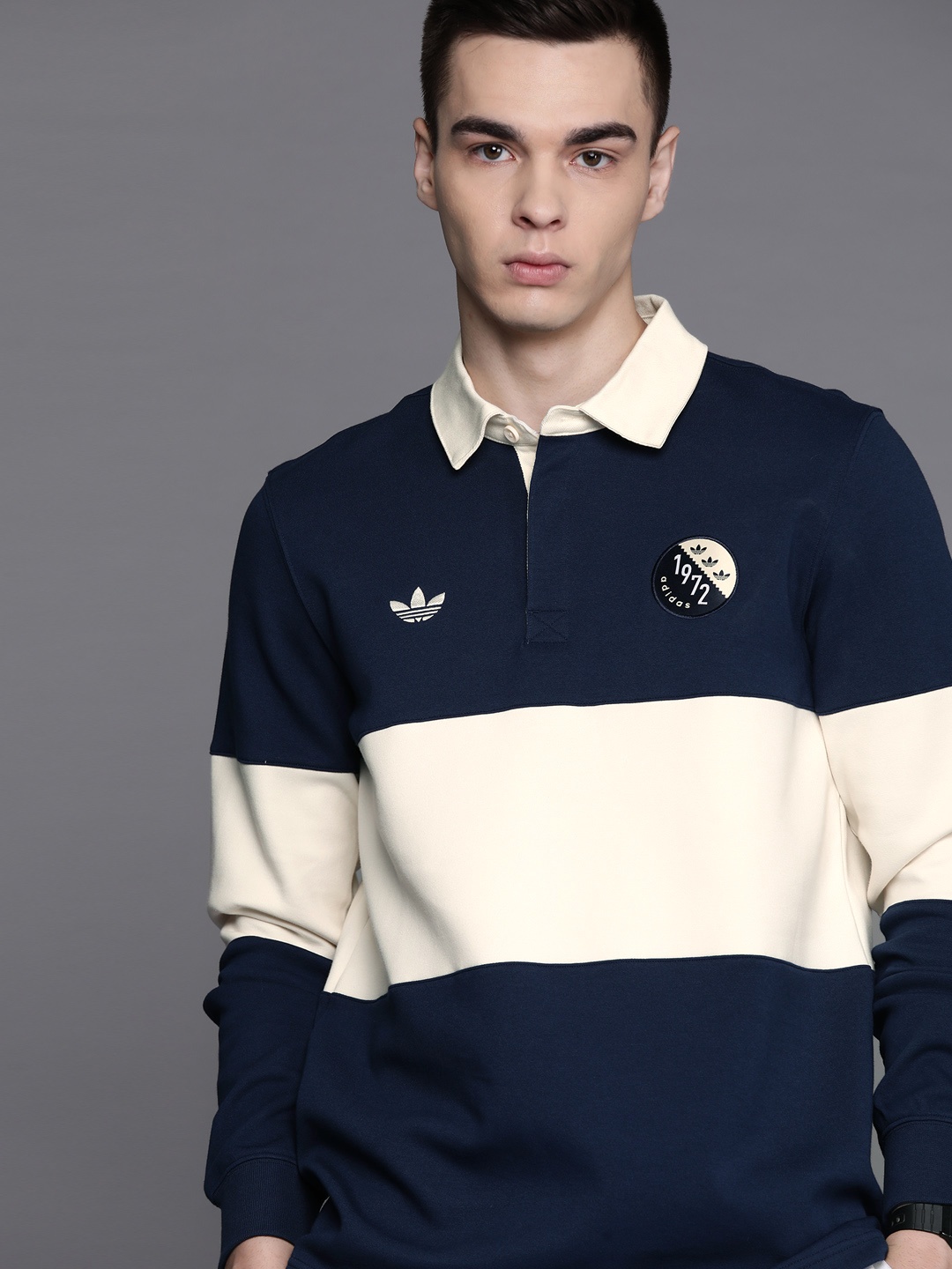 

ADIDAS Originals Pure Cotton Colourblocked Polo Collar Rugby T-shirt, Navy blue