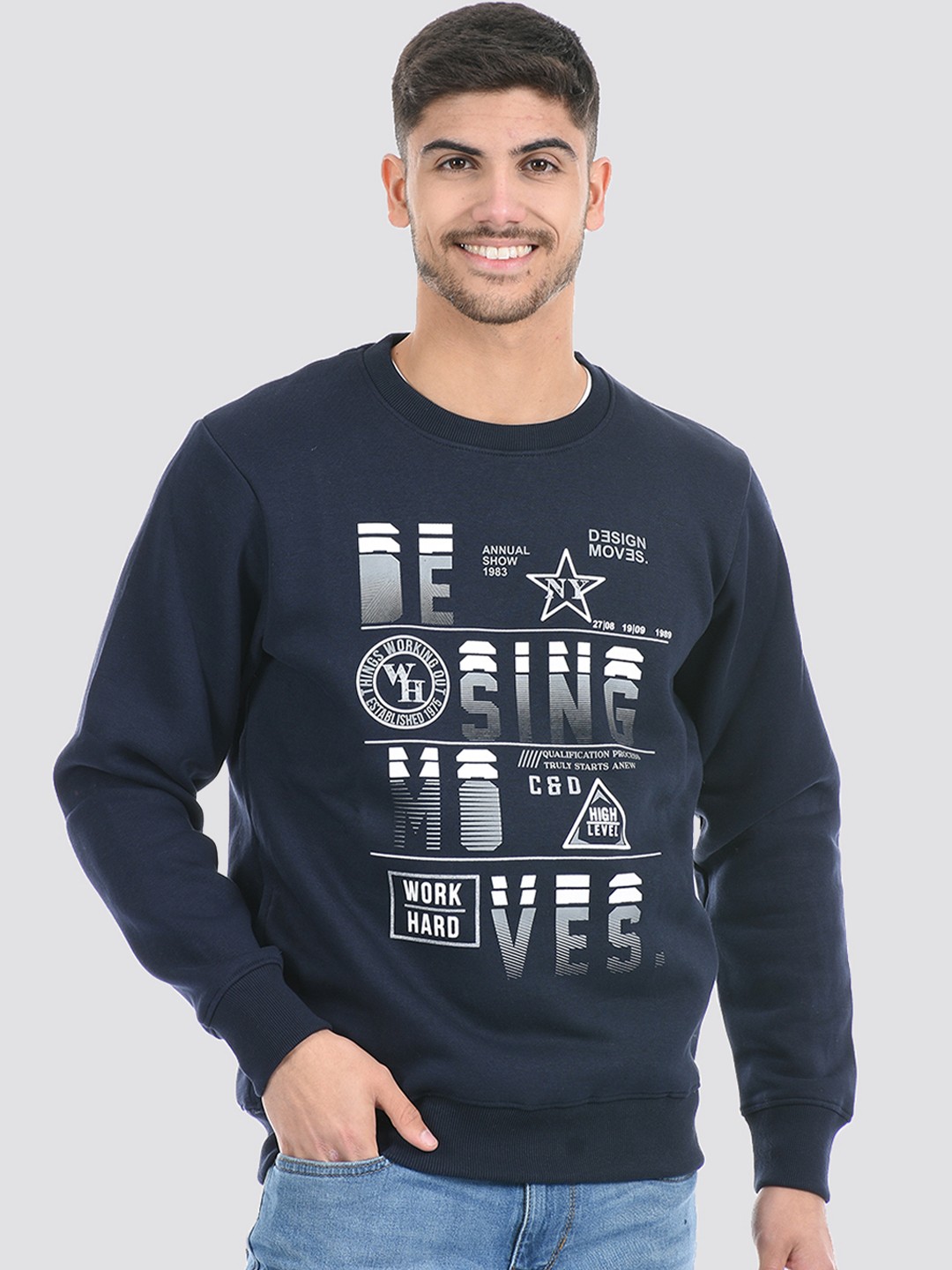 

Cloak & Decker by Monte Carlo Men Typography Printed Pullover Cotton Sweatshirt, Navy blue