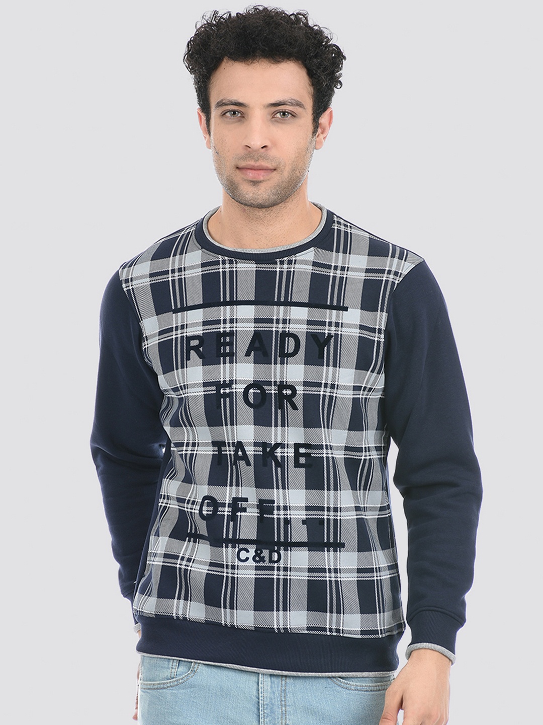 

Cloak & Decker by Monte Carlo Men Checked Sweatshirt, Navy blue