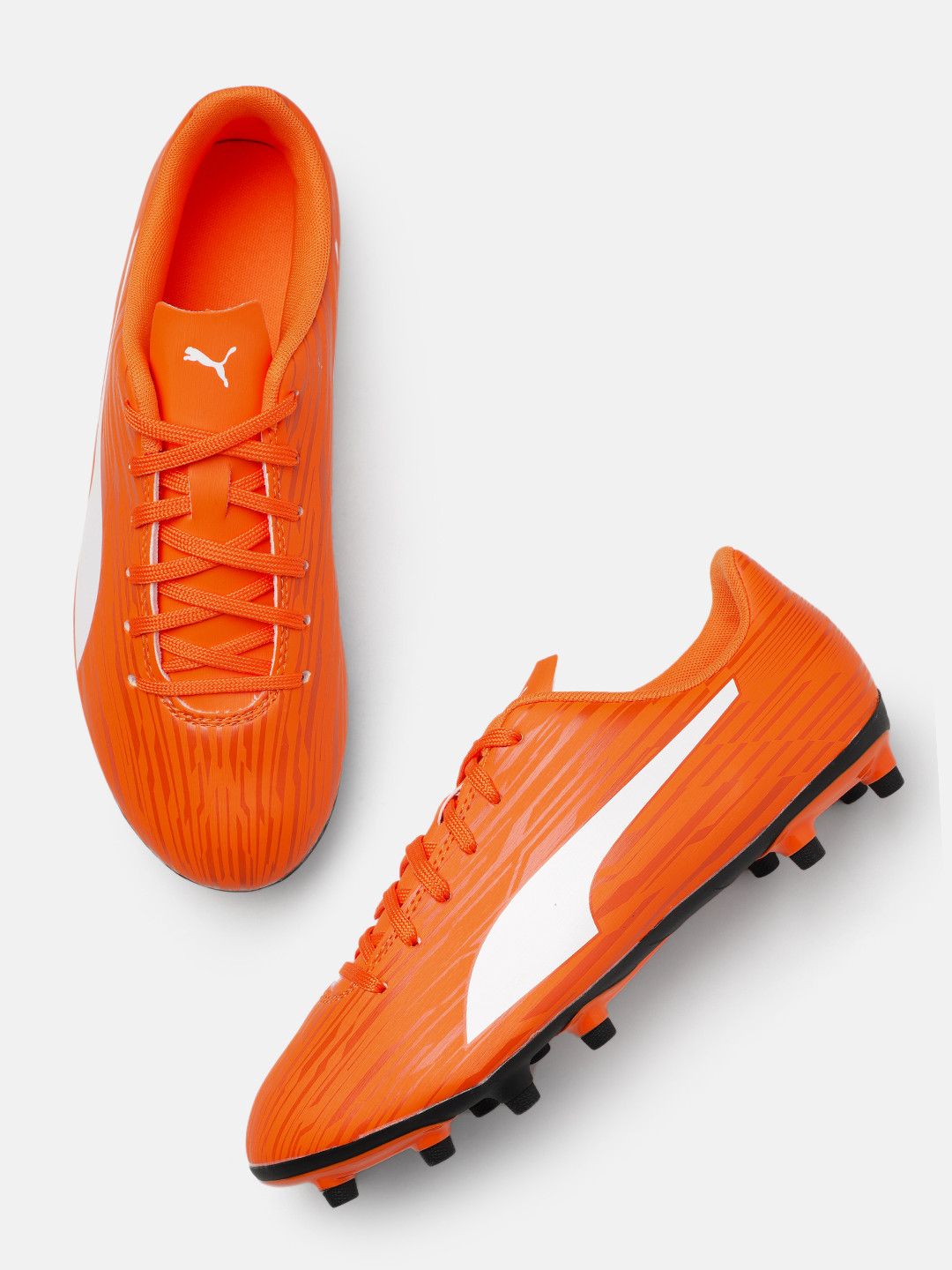 

Puma Men Abstract Print Rapido III Fixed Cleats Football Shoes, Orange