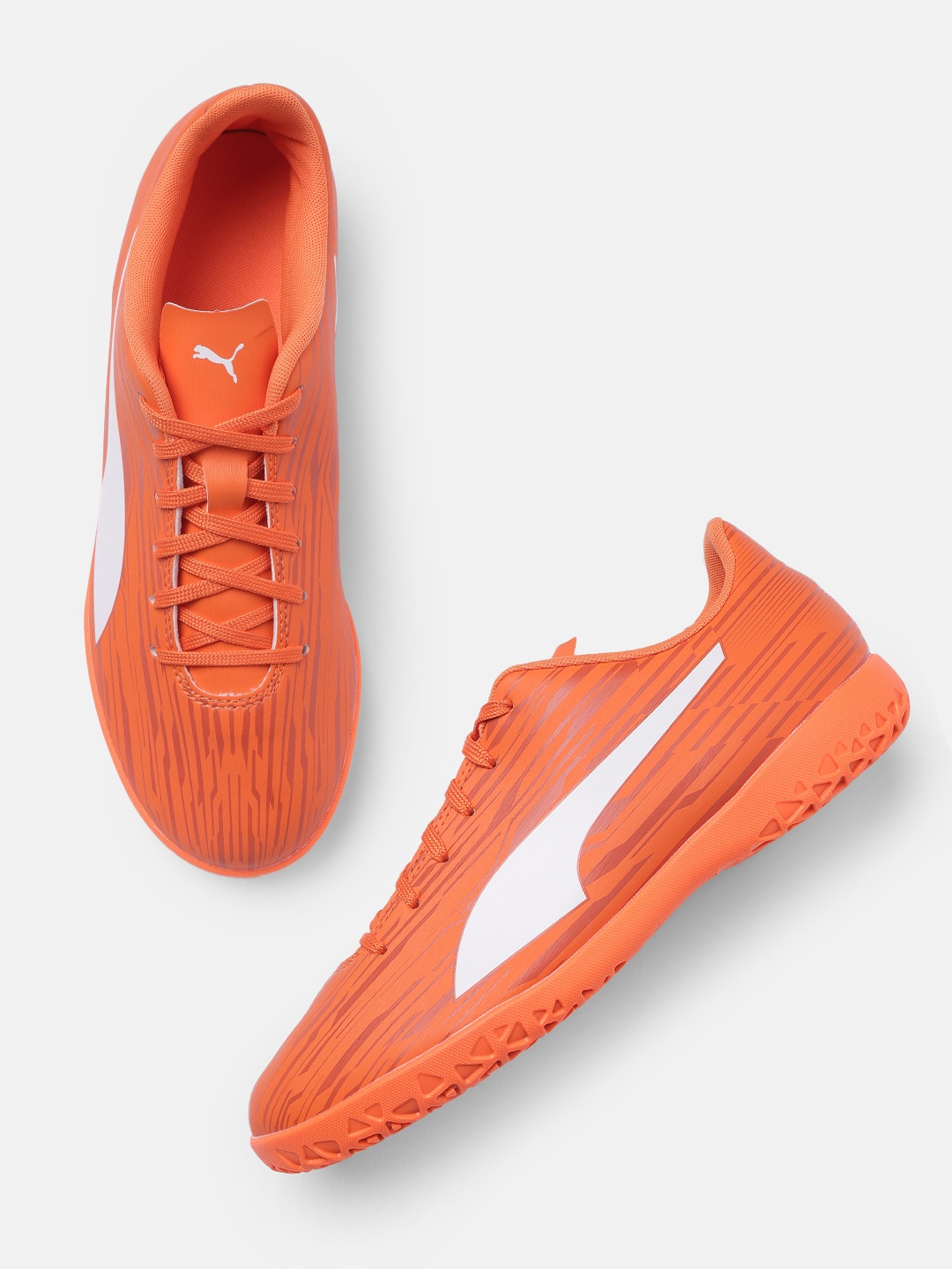 

Puma Men Abstract Print Rapido III Indoor Football Shoes, Orange