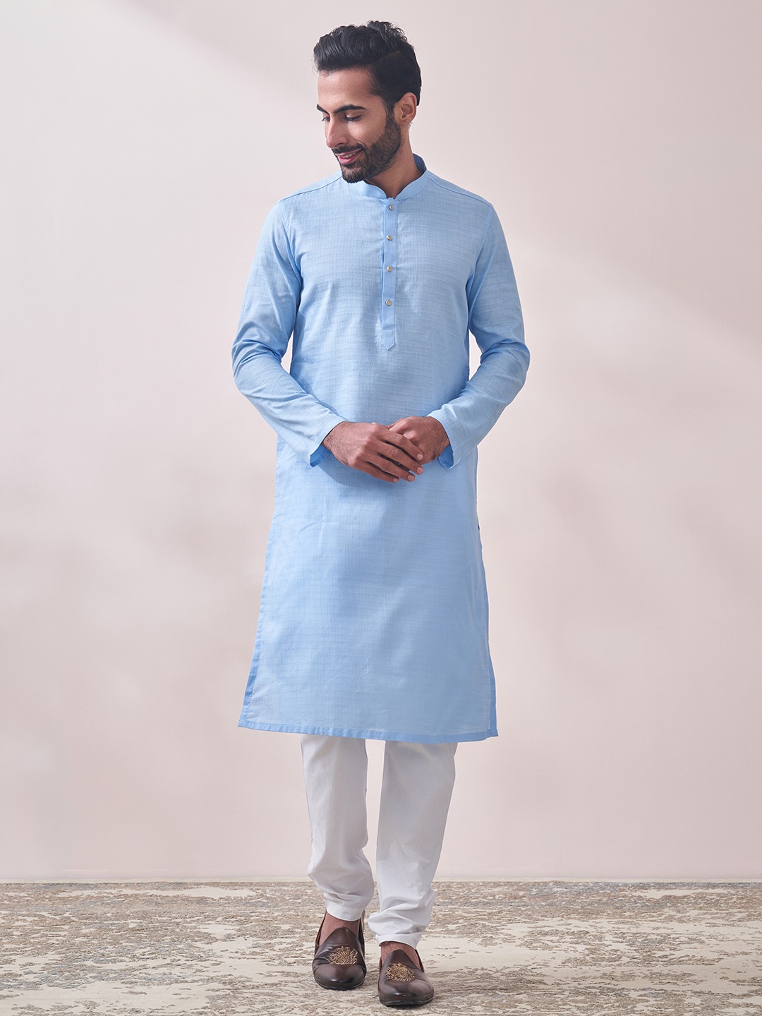 

Manyavar Men Pure Cotton Kurta With Churidar, Blue