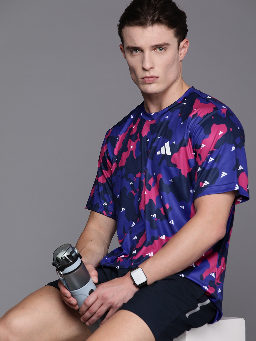 

ADIDAS Men Brand Logo Printed T-shirt, Blue