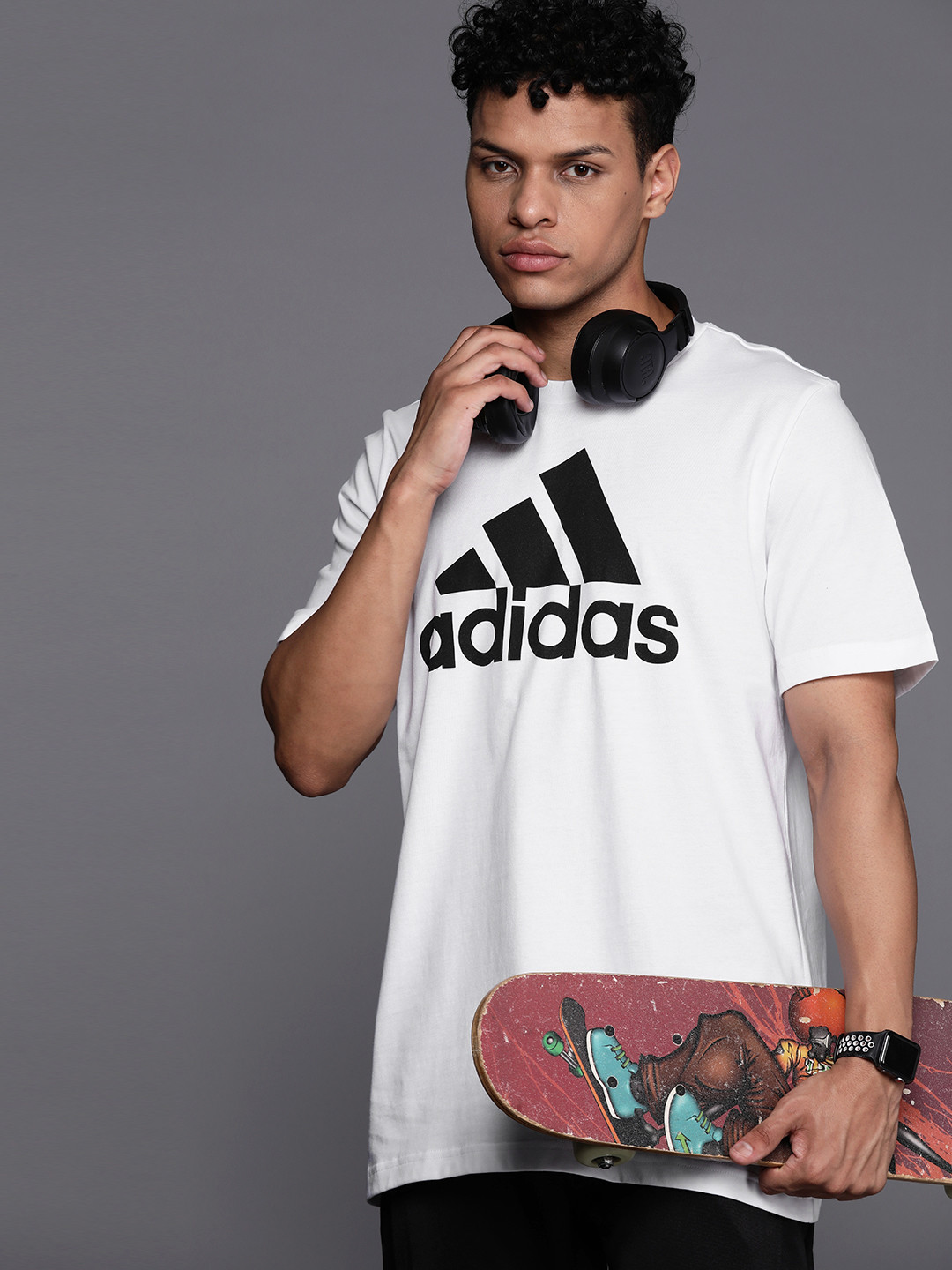 

ADIDAS Men IN Brand Logo Printed Pure Cotton T-shirt, White