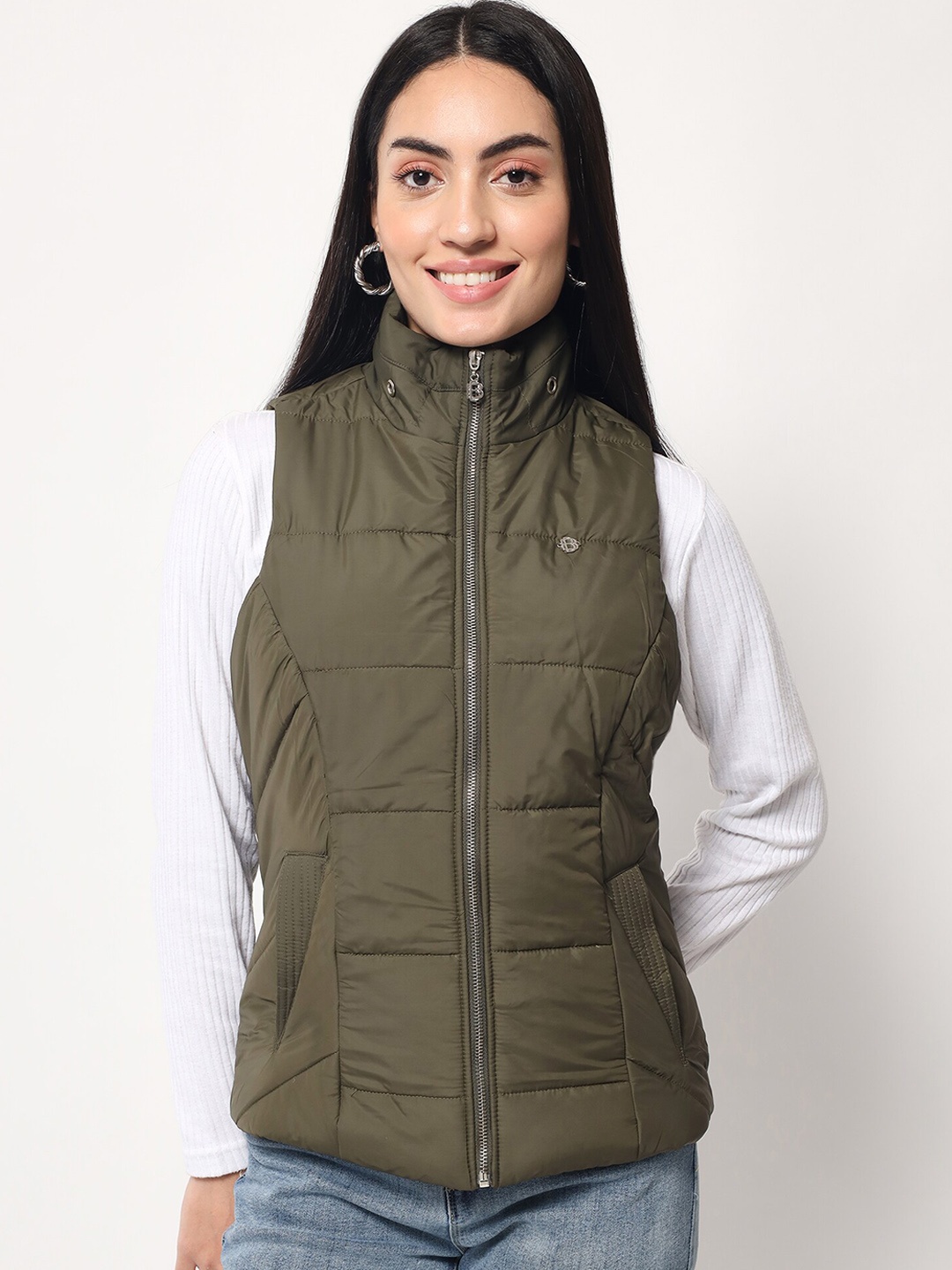 

Beatnik Women Sleeveless Padded Jacket, Green