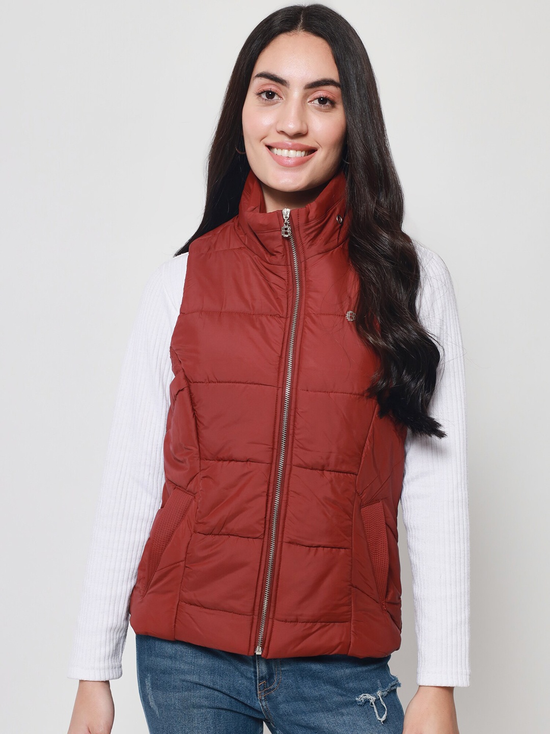 

Beatnik Women Sleeveless Padded Jacket, Maroon